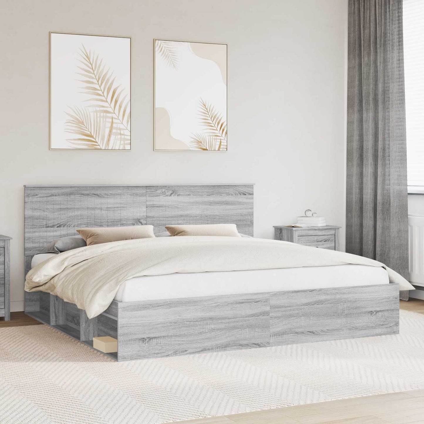 Sengestamme med hodegjerde Grå Sonoma 200 x 200 cm Massiv furu