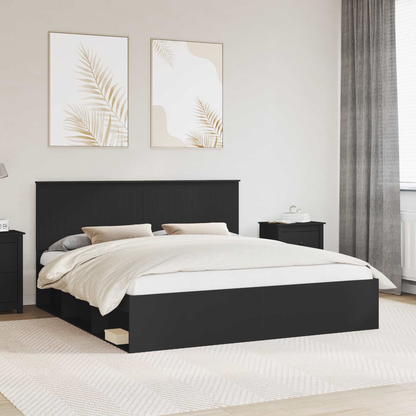 Sengestamme med hodegjerde Svart 180 x 200 cm Massiv furu