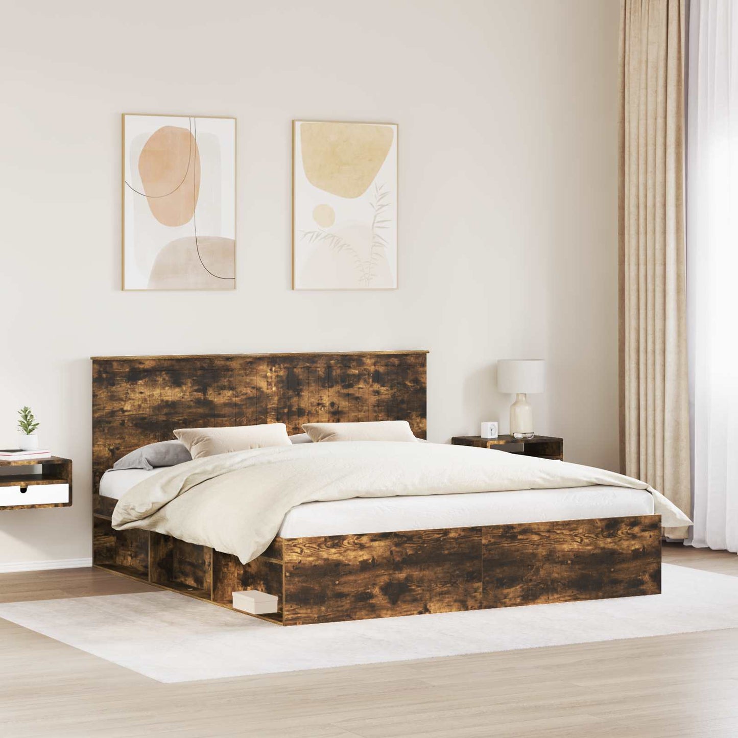 Sengestamme med hodegjerde Røkt eik 180 x 200 cm Massiv furu