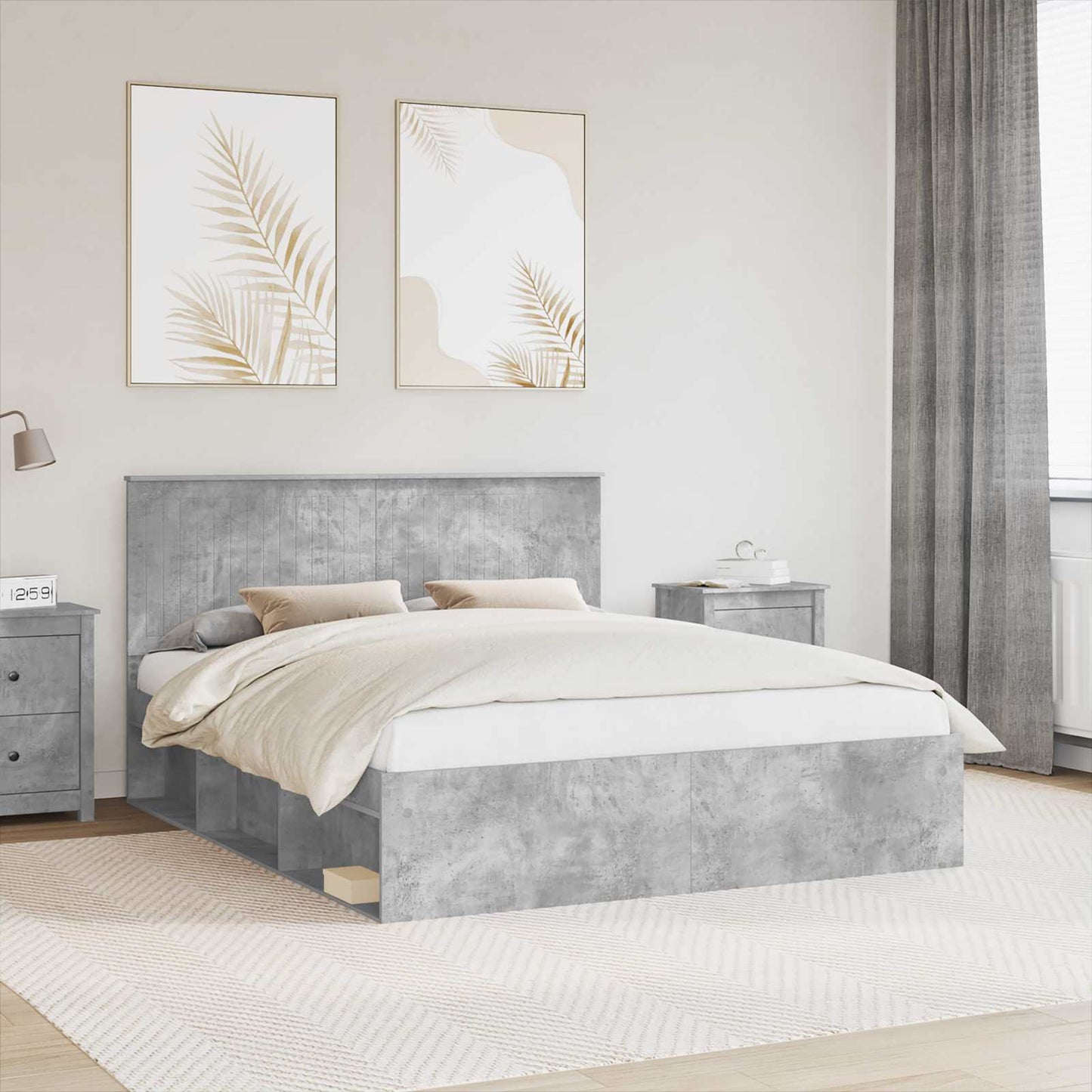 Sengestamme med hodegjerde Betong 160 x 200 cm Massiv furu