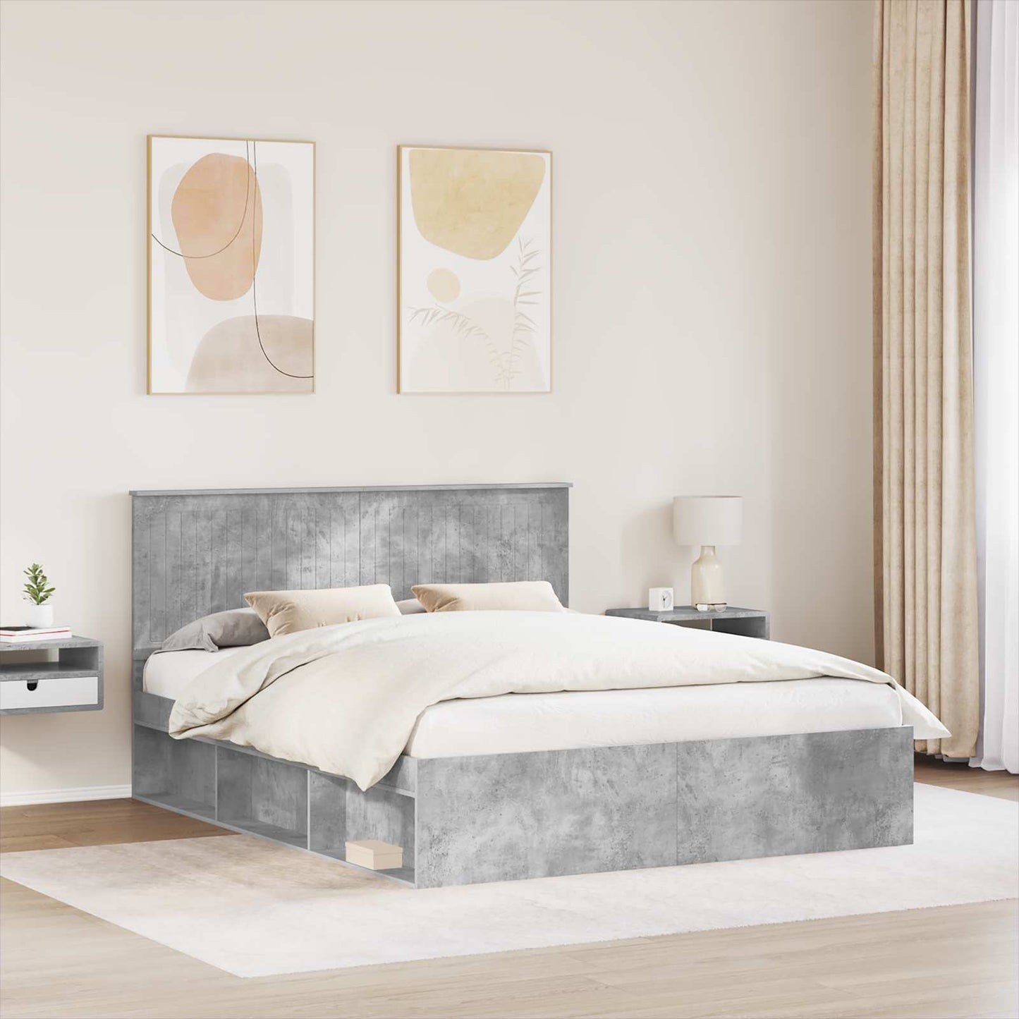 Sengestamme med hodegjerde Betong 160 x 200 cm Massiv furu