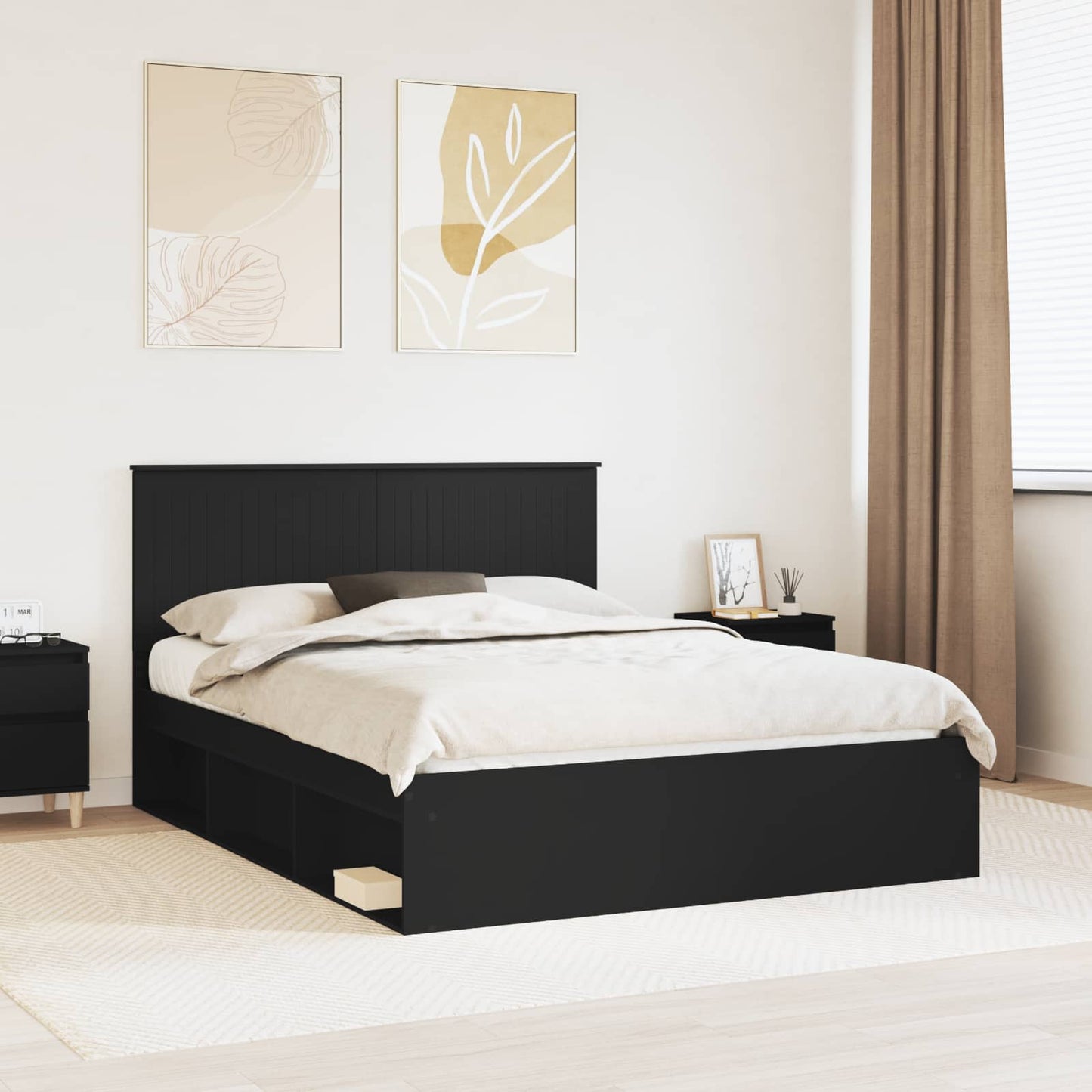 Sengestamme med hodegjerde Svart 150 x 200 cm Massiv furu