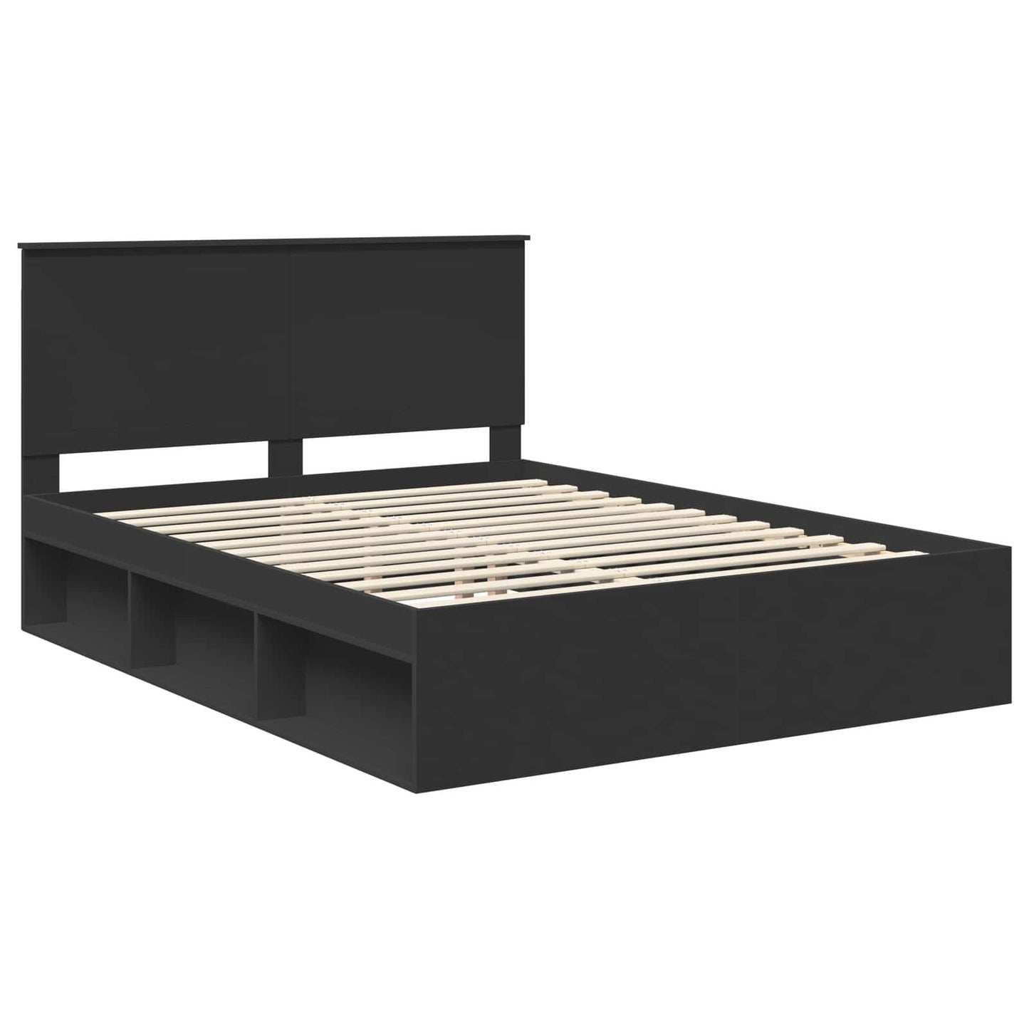 Sengestamme med hodegjerde Svart 150 x 200 cm Massiv furu