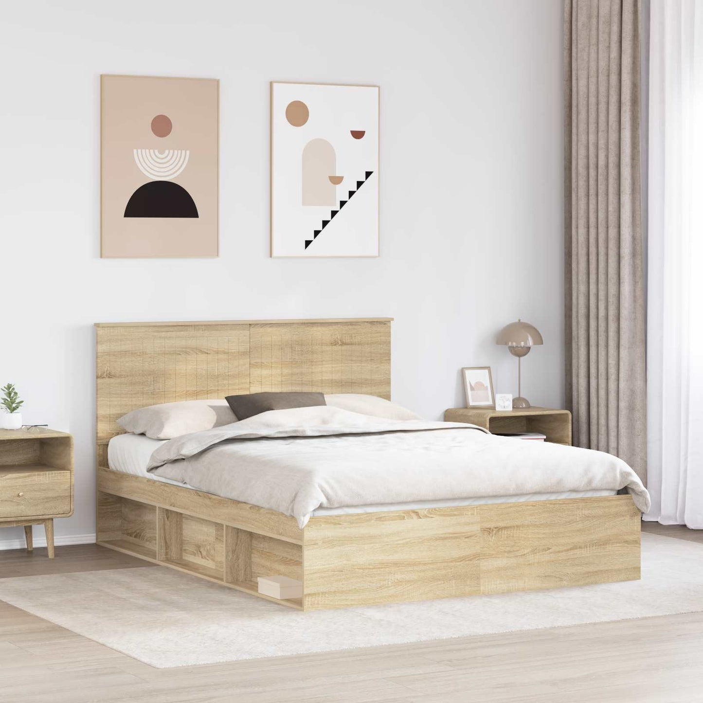 Sengestamme med hodegjerde Sonoma eik 150 x 200 cm Massiv furu