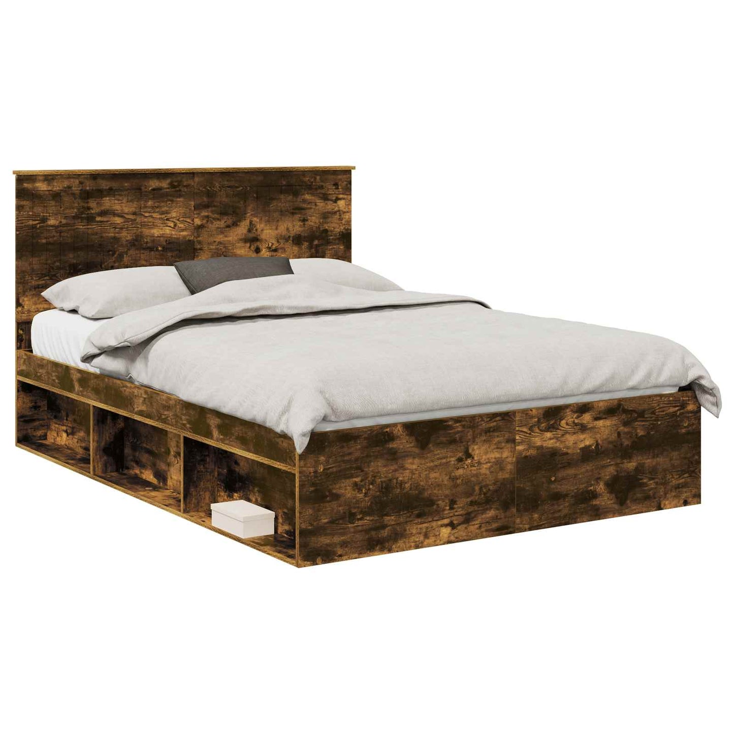 Sengestamme med hodegjerde Røkt eik 140 x 190 cm Massiv furu