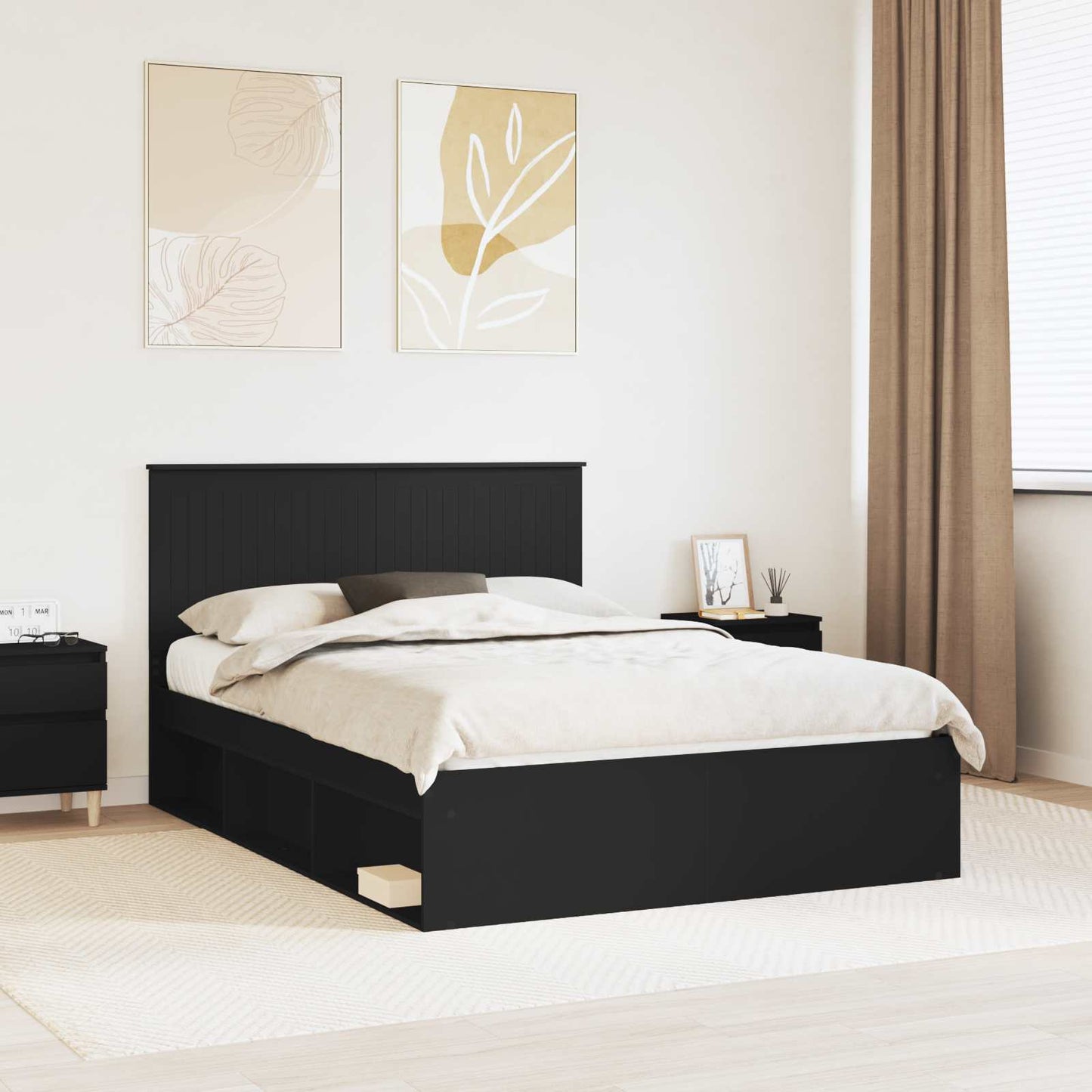 Sengestamme med hodegjerde Svart 135 x 190 cm Massiv furu