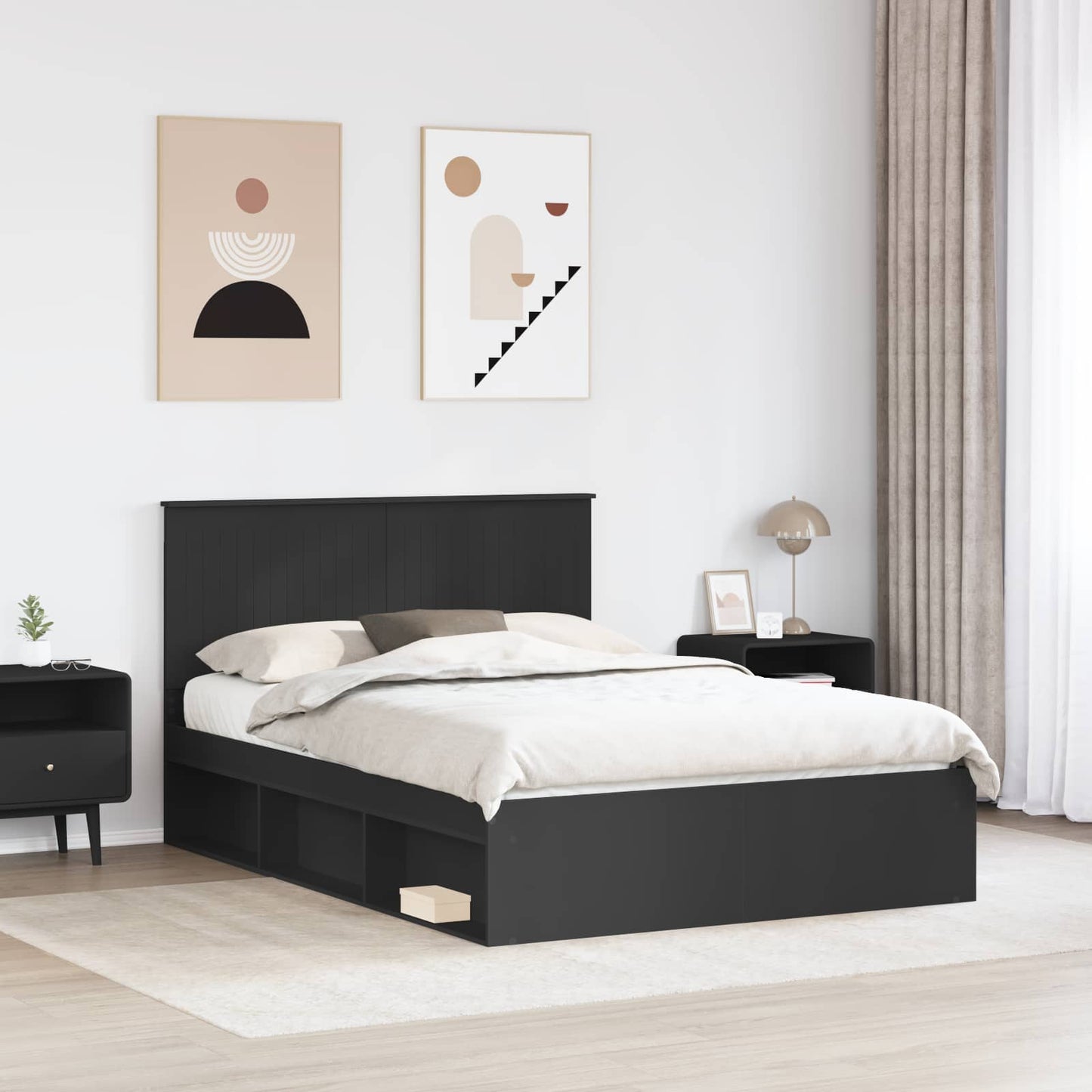 Sengestamme med hodegjerde Svart 135 x 190 cm Massiv furu