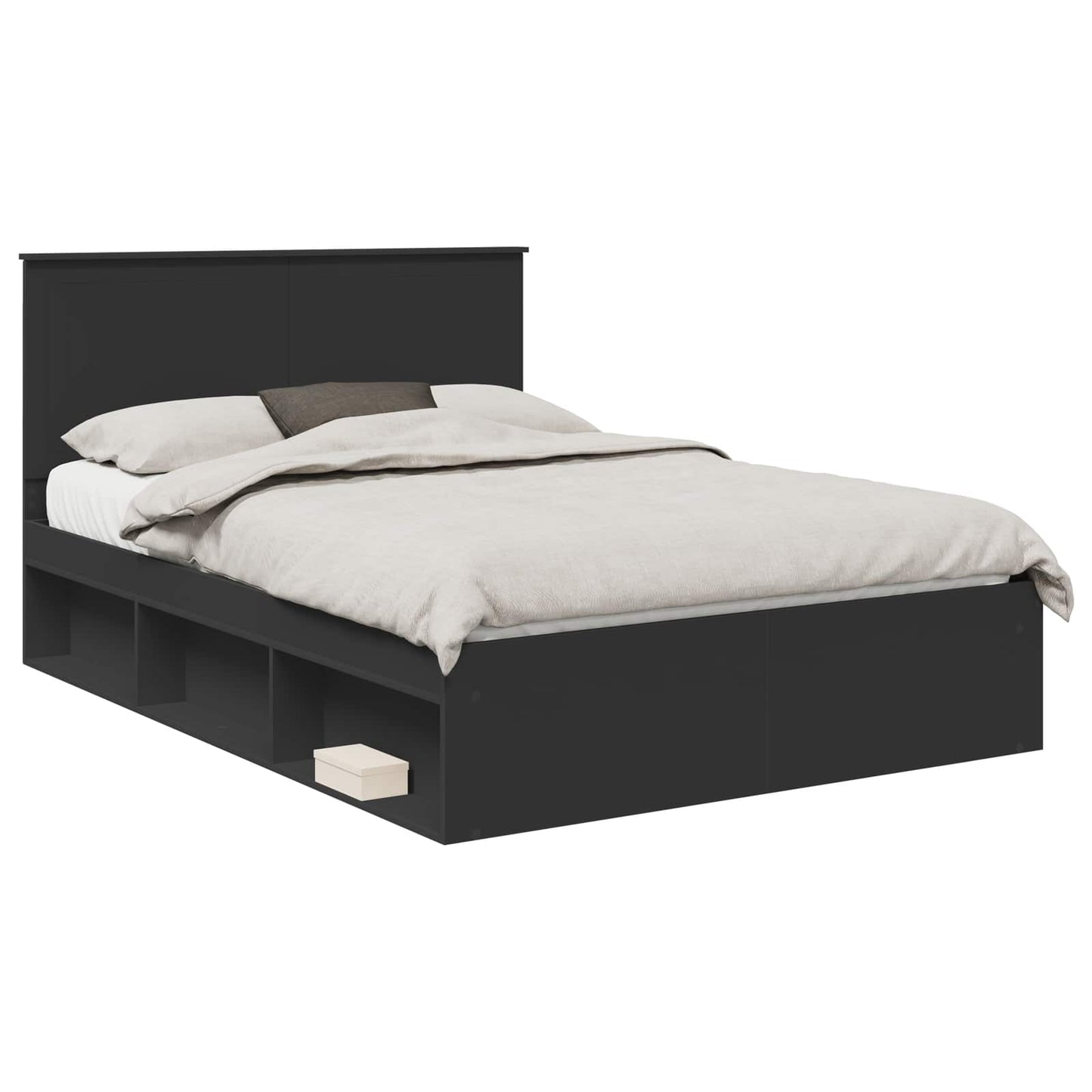 Sengestamme med hodegjerde Svart 135 x 190 cm Massiv furu