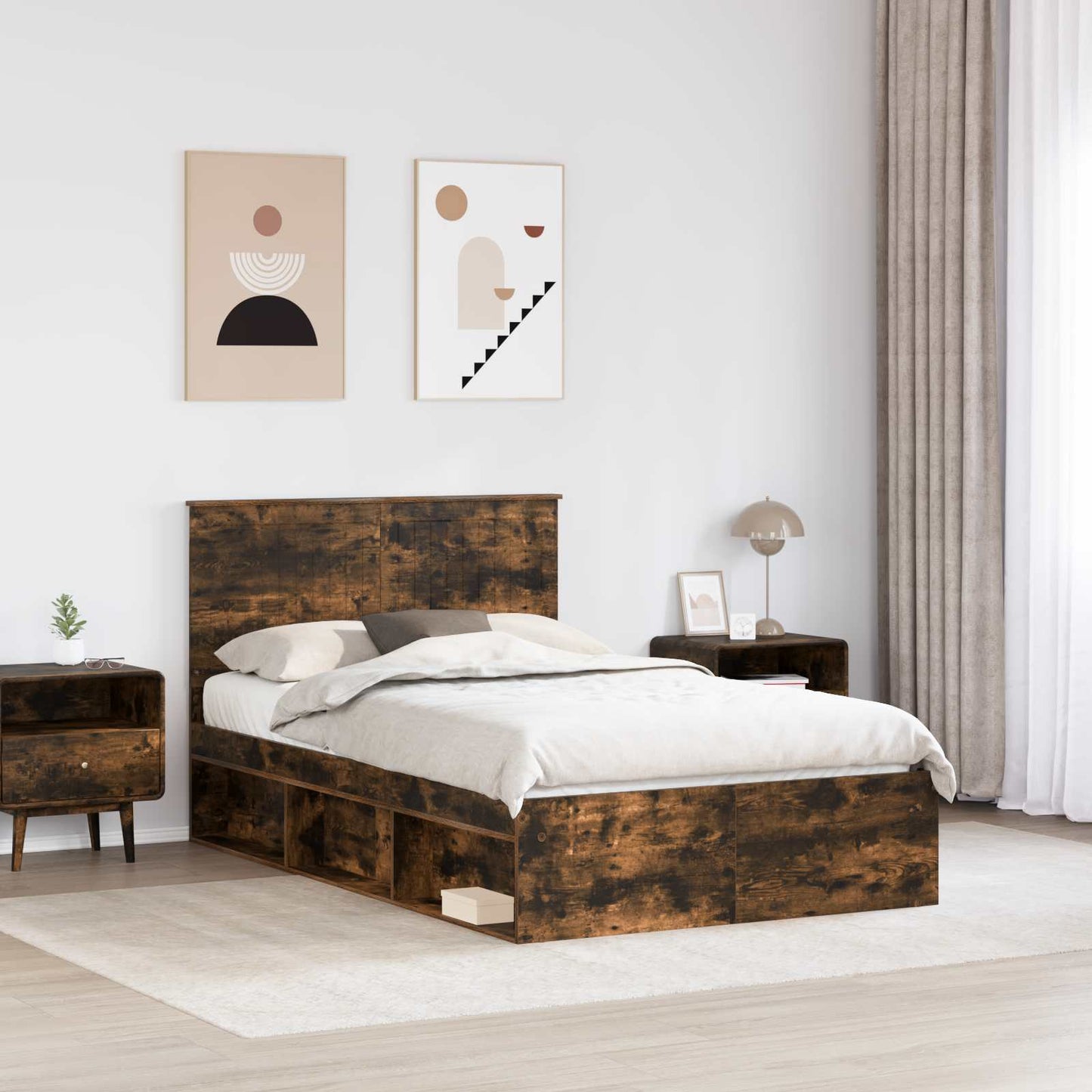 Sengestamme med hodegjerde Røkt eik 120 x 190 cm Massiv furu