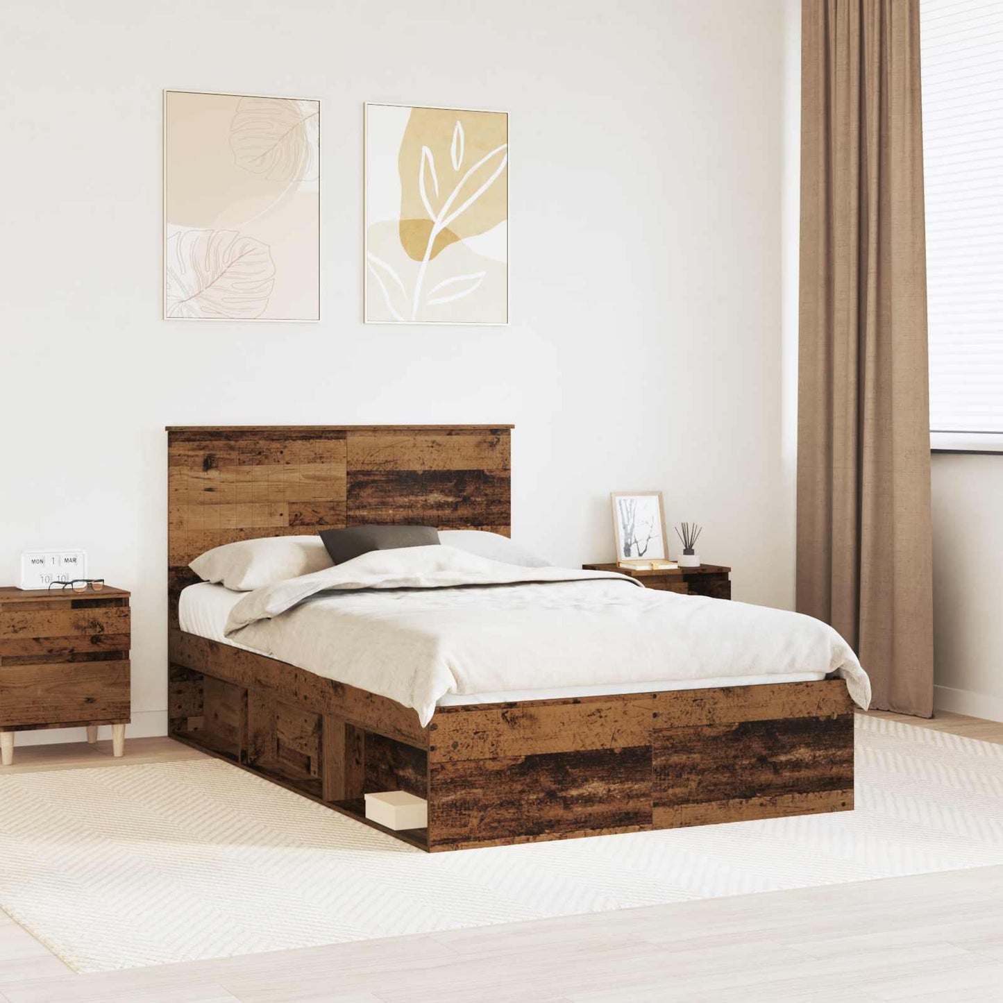 Sengestamme med hodegjerde Gammelt tre 120 x 190 cm Massiv furu