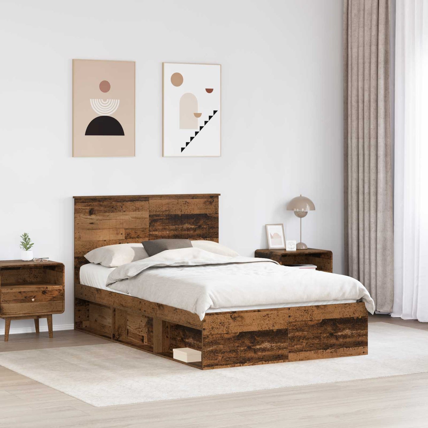 Sengestamme med hodegjerde Gammelt tre 120 x 190 cm Massiv furu