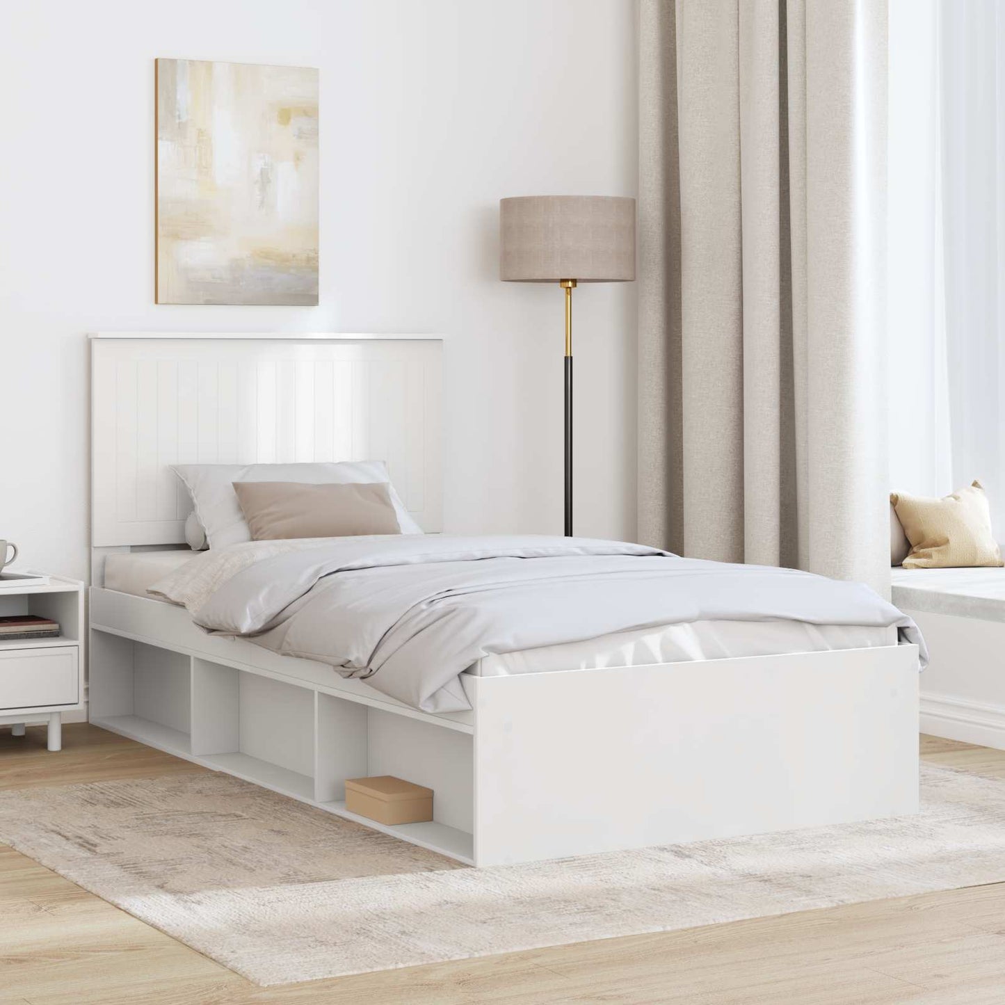 Sengestamme med hodegjerde Hvit 100 x 200 cm Massiv furu