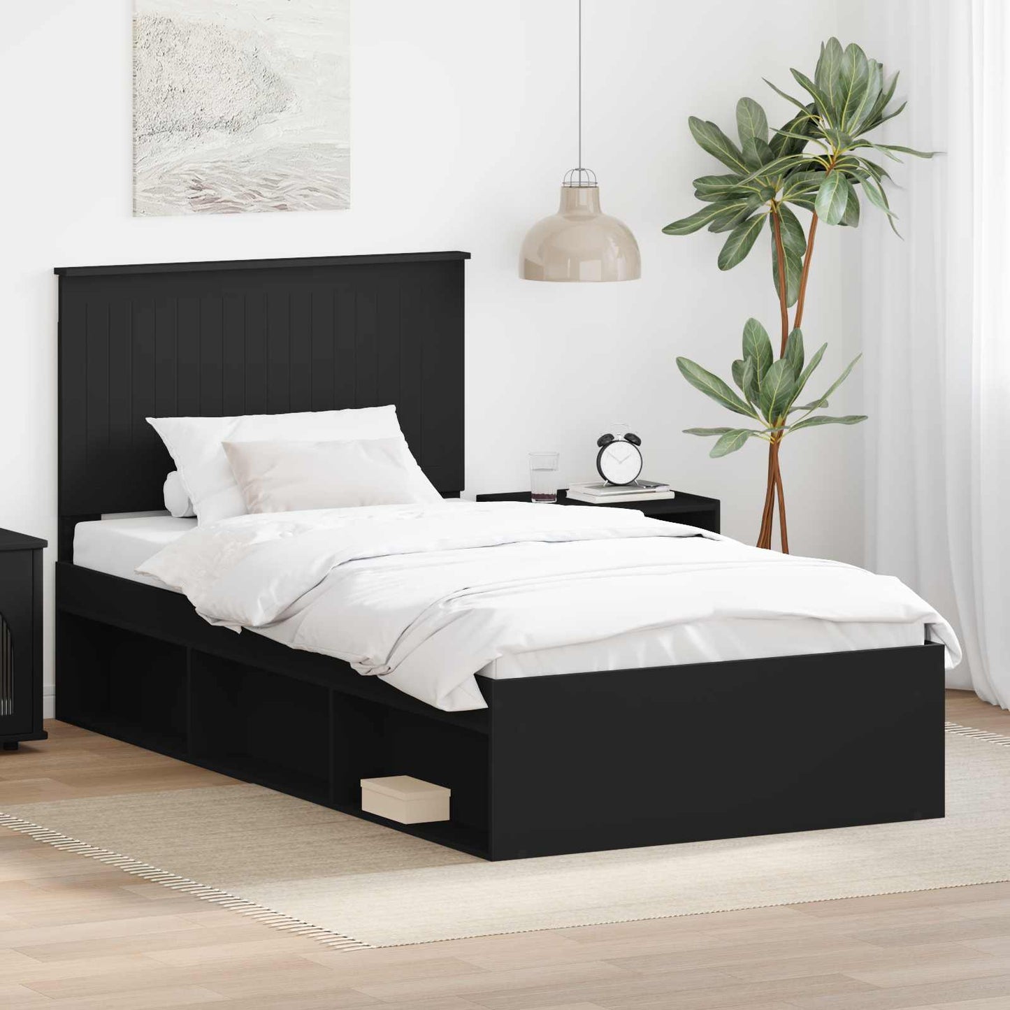 Sengestamme med hodegjerde Svart 100 x 200 cm Massiv furu