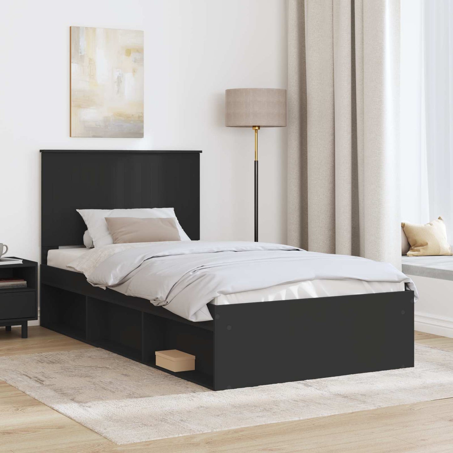 Sengestamme med hodegjerde Svart 100 x 200 cm Massiv furu
