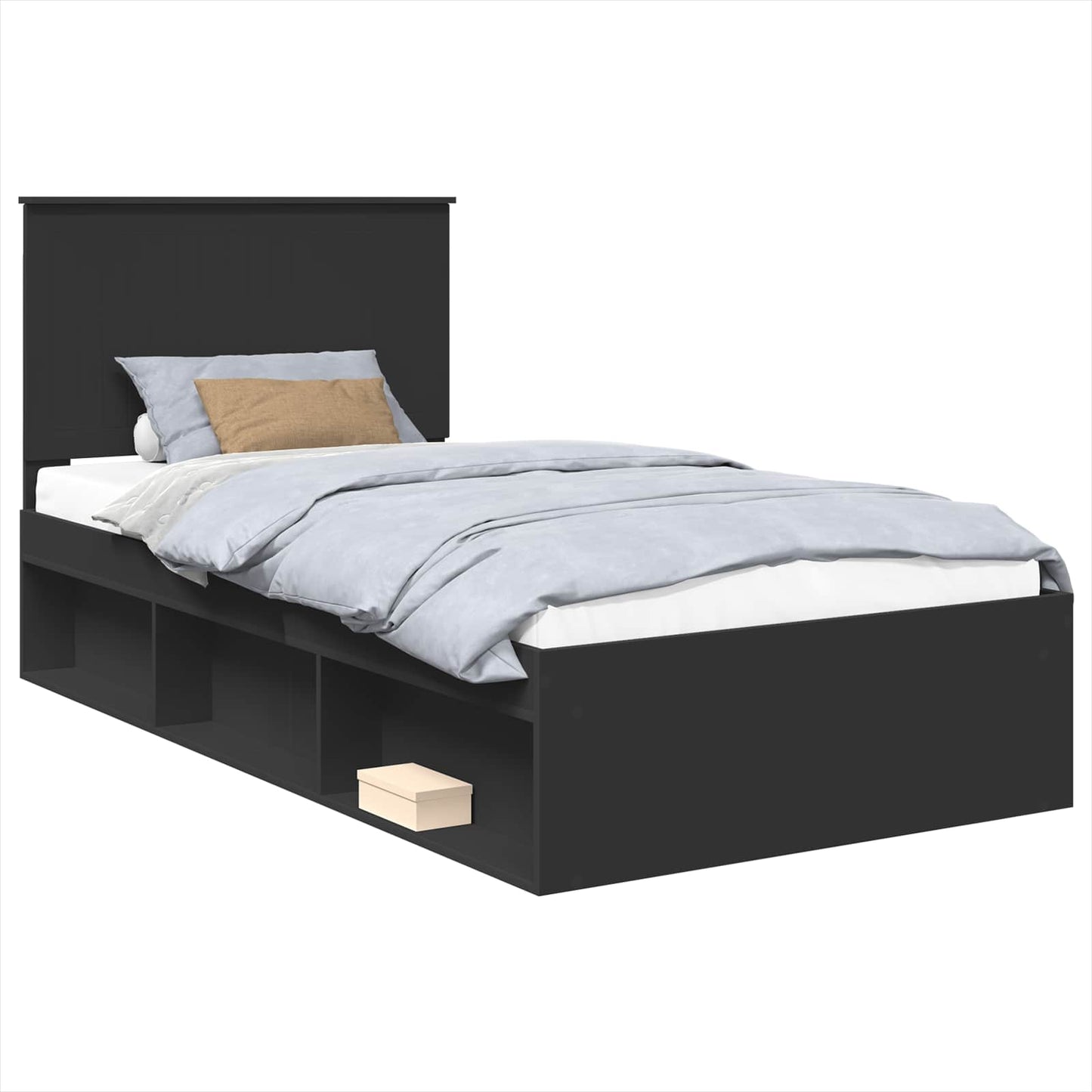 Sengestamme med hodegjerde Svart 100 x 200 cm Massiv furu