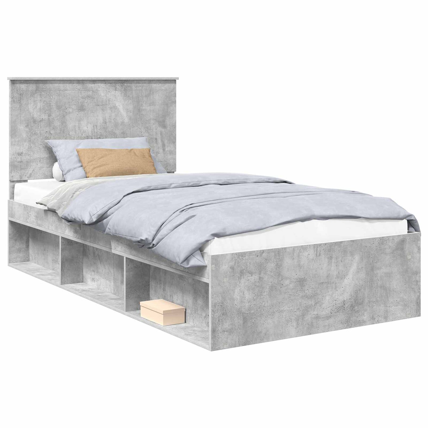 Sengestamme med hodegjerde Betonggrå 100 x 200 cm Massiv furu