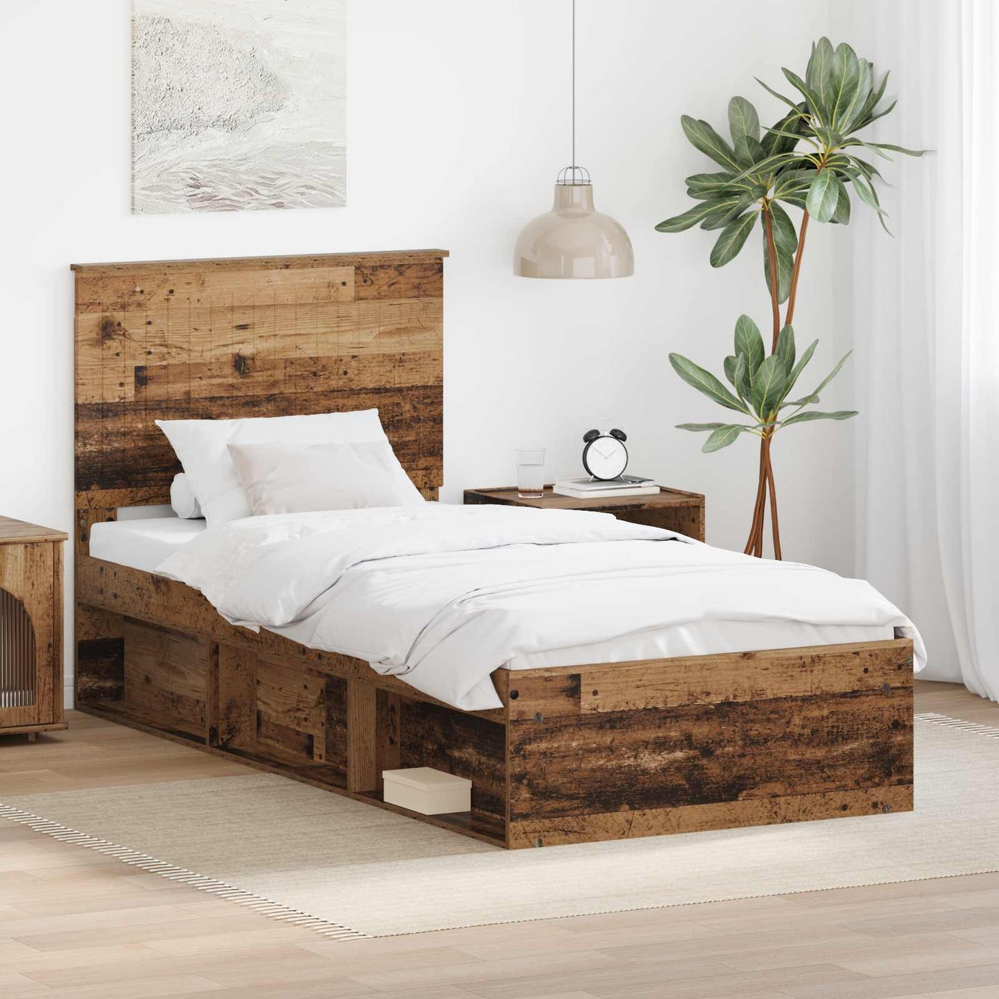 Sengestamme med hodegjerde Gammelt tre 90 x 200 cm Massiv furu