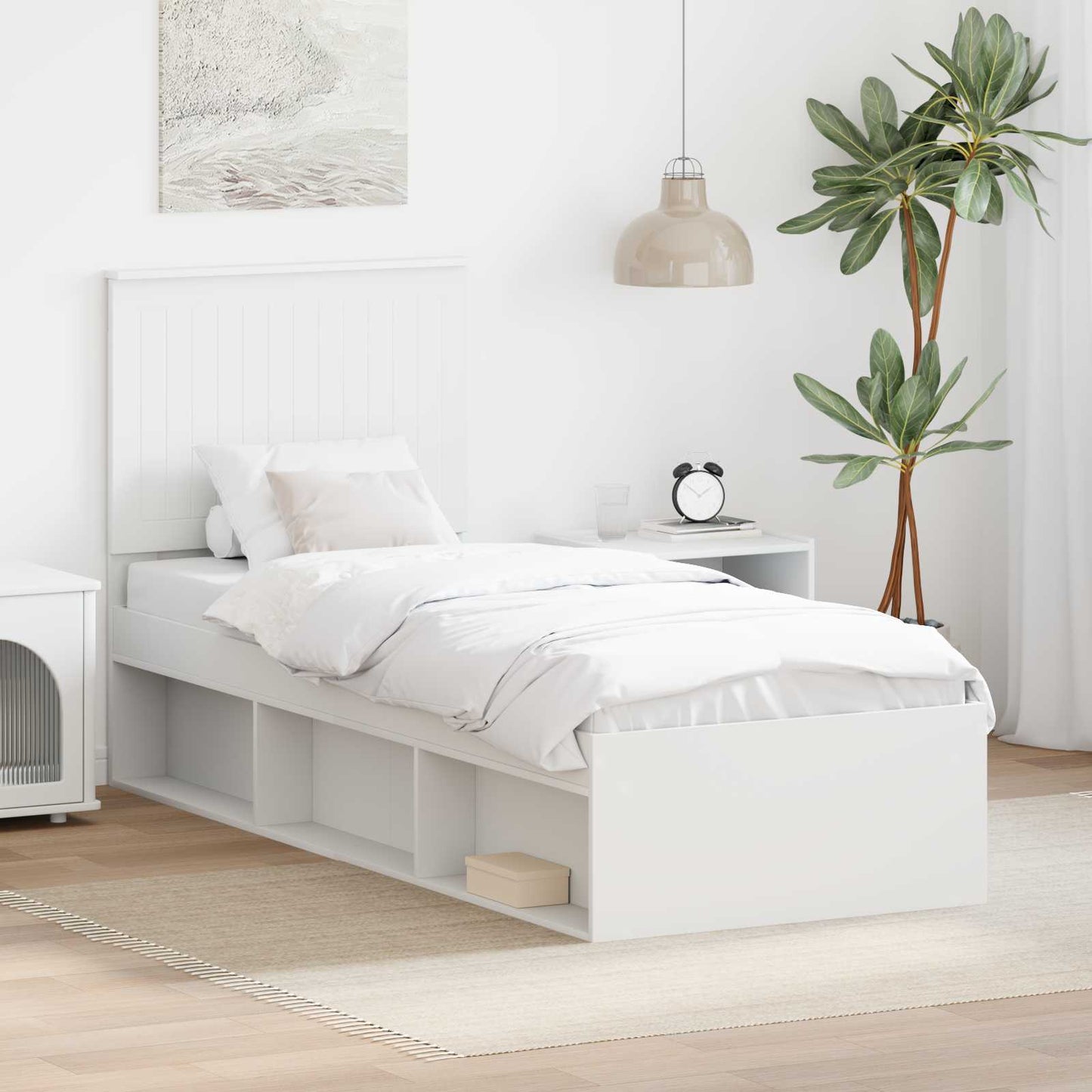 Sengestamme med hodegjerde Hvit 75 x 190 cm Massiv furu