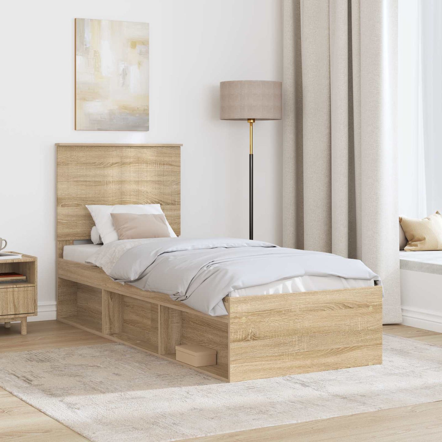Sengestamme med hodegjerde Sonoma eik 75 x 190 cm Massiv furu