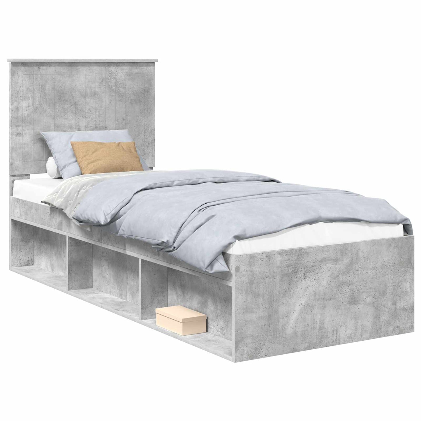 Sengestamme med hodegjerde Betonggrå 75 x 190 cm Massiv furu