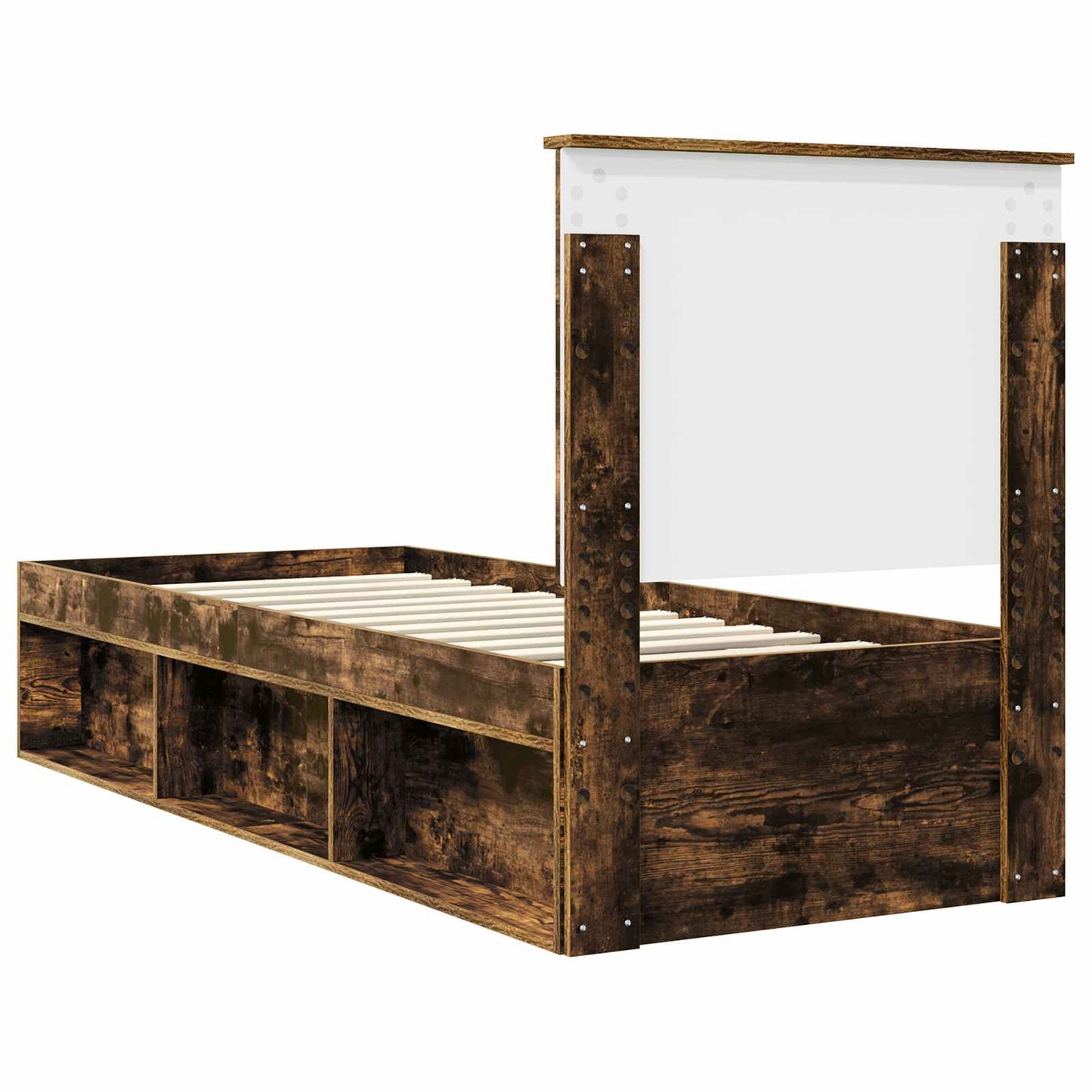 Sengestamme med hodegjerde Røkt eik 75 x 190 cm Massiv furu
