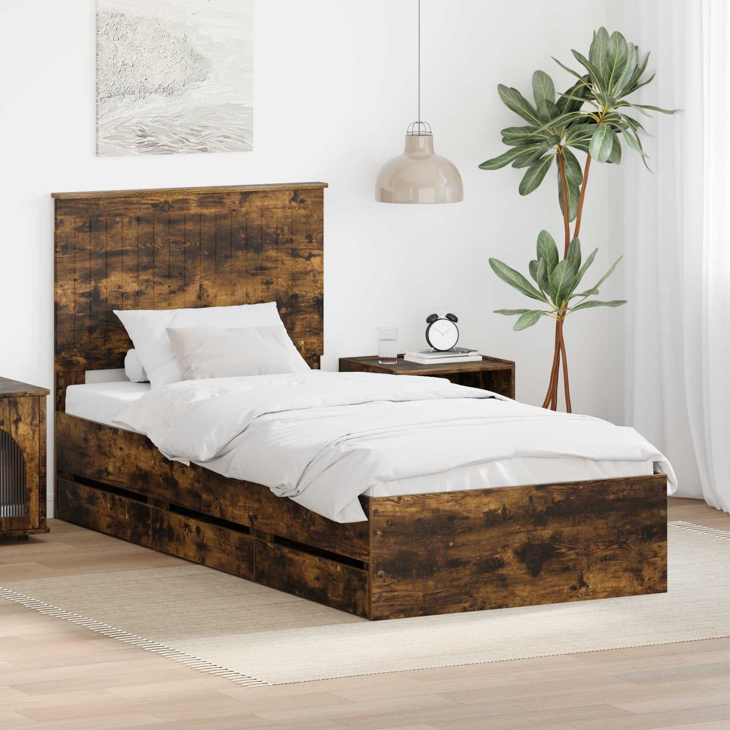 Sengestamme med skuff Røkt eik 90 x 190 cm Ingeniørtre