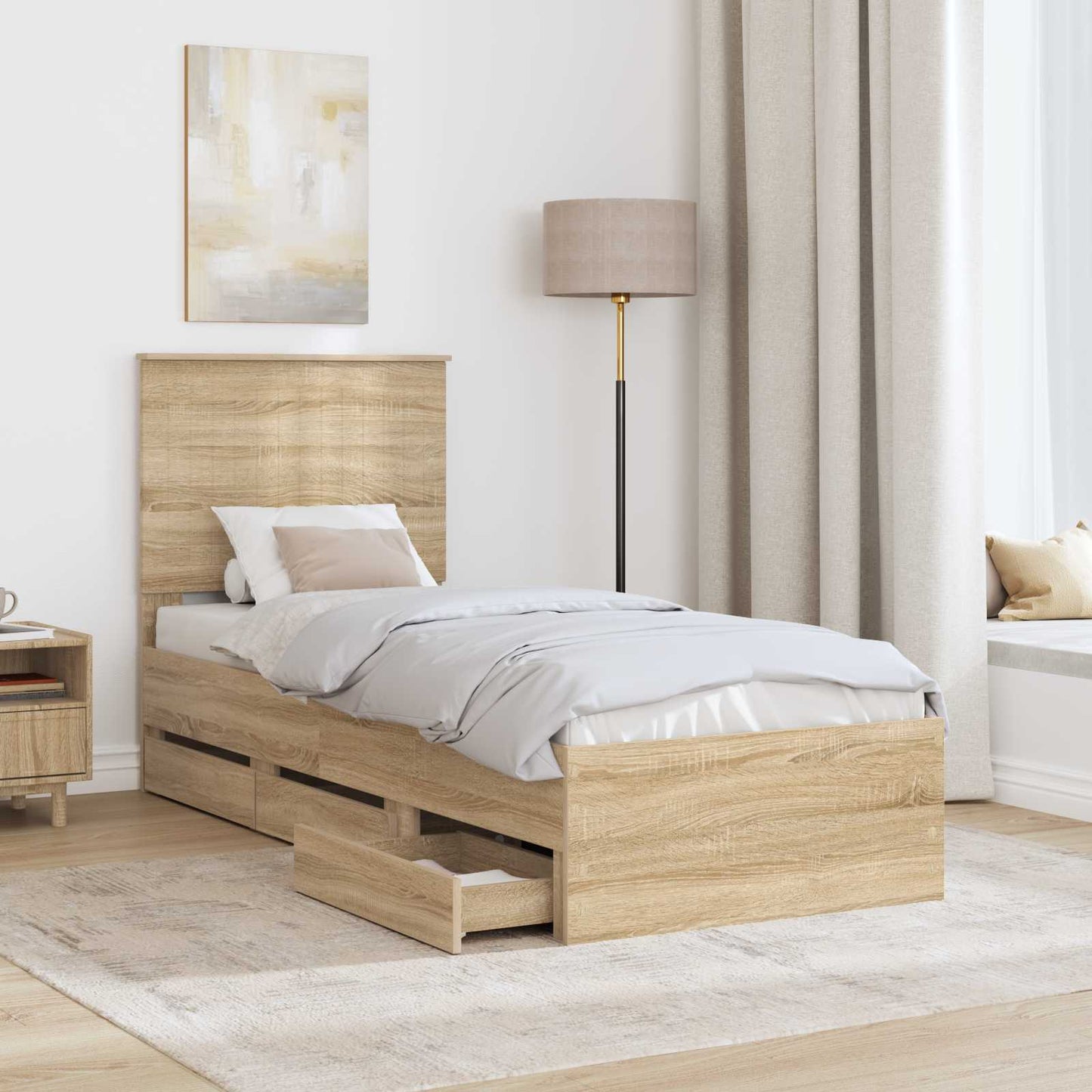 Sengestamme med skuff Sonoma eik 75 x 190 cm Ingeniørtre