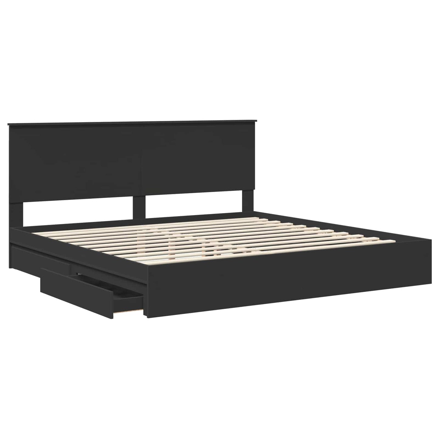 Seng med Oppbevaring Svart 200 x 200 cm Konstruert tre