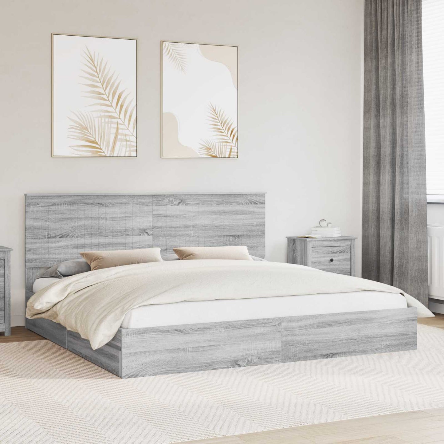 Seng med Oppbevaring Grå Sonoma 200 x 200 cm Konstruert tre