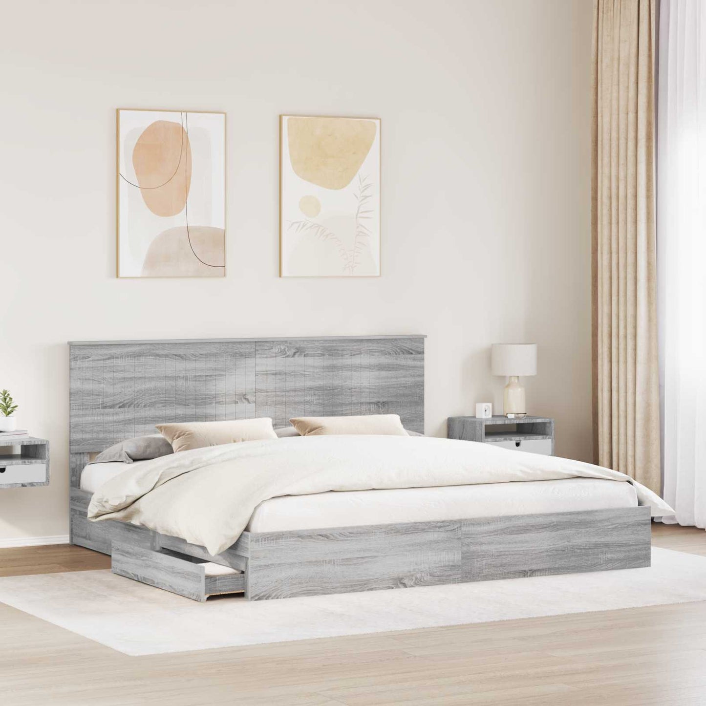 Seng med Oppbevaring Grå Sonoma 200 x 200 cm Konstruert tre