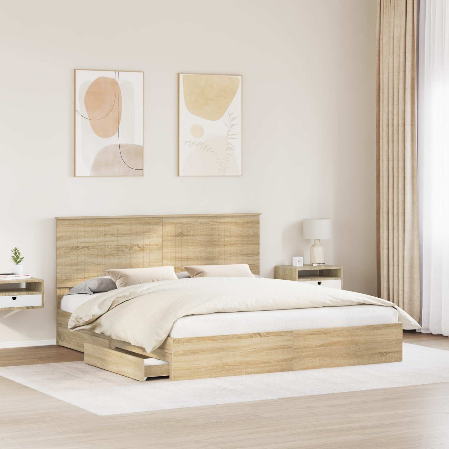 Seng med Oppbevaring Sonoma eik 180 x 200 cm Konstruert tre