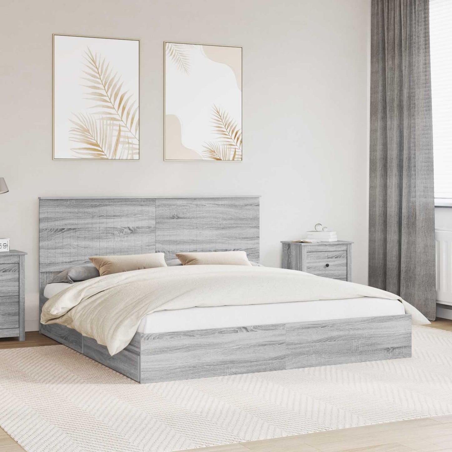Seng med Oppbevaring Grå Sonoma 180 x 200 cm Konstruert tre