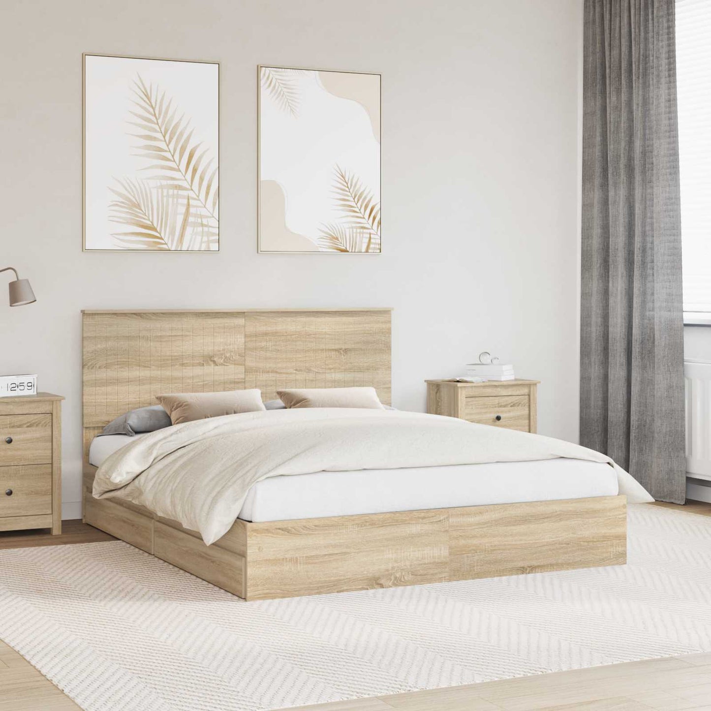 Seng med Oppbevaring Sonoma eik 160 x 200 cm Konstruert tre