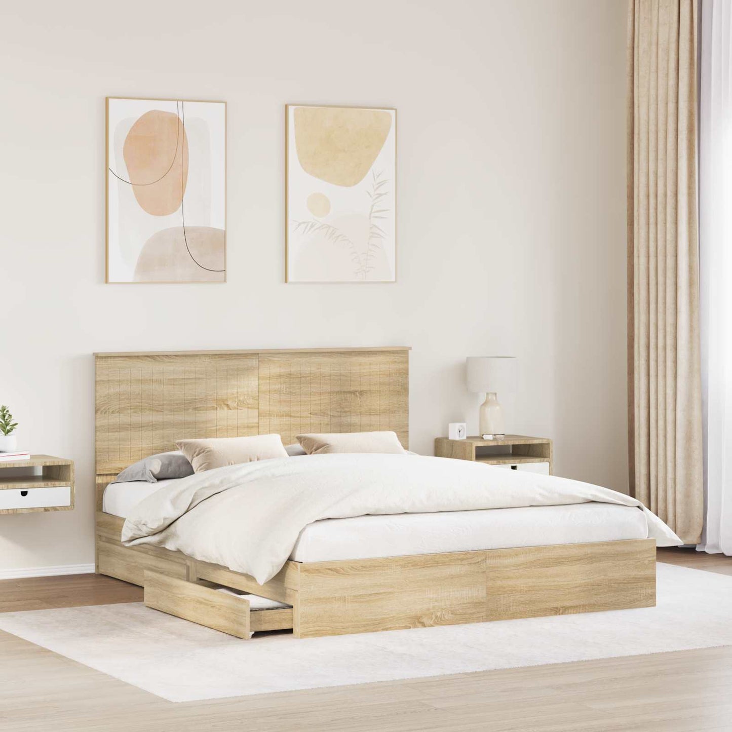Seng med Oppbevaring Sonoma eik 160 x 200 cm Konstruert tre