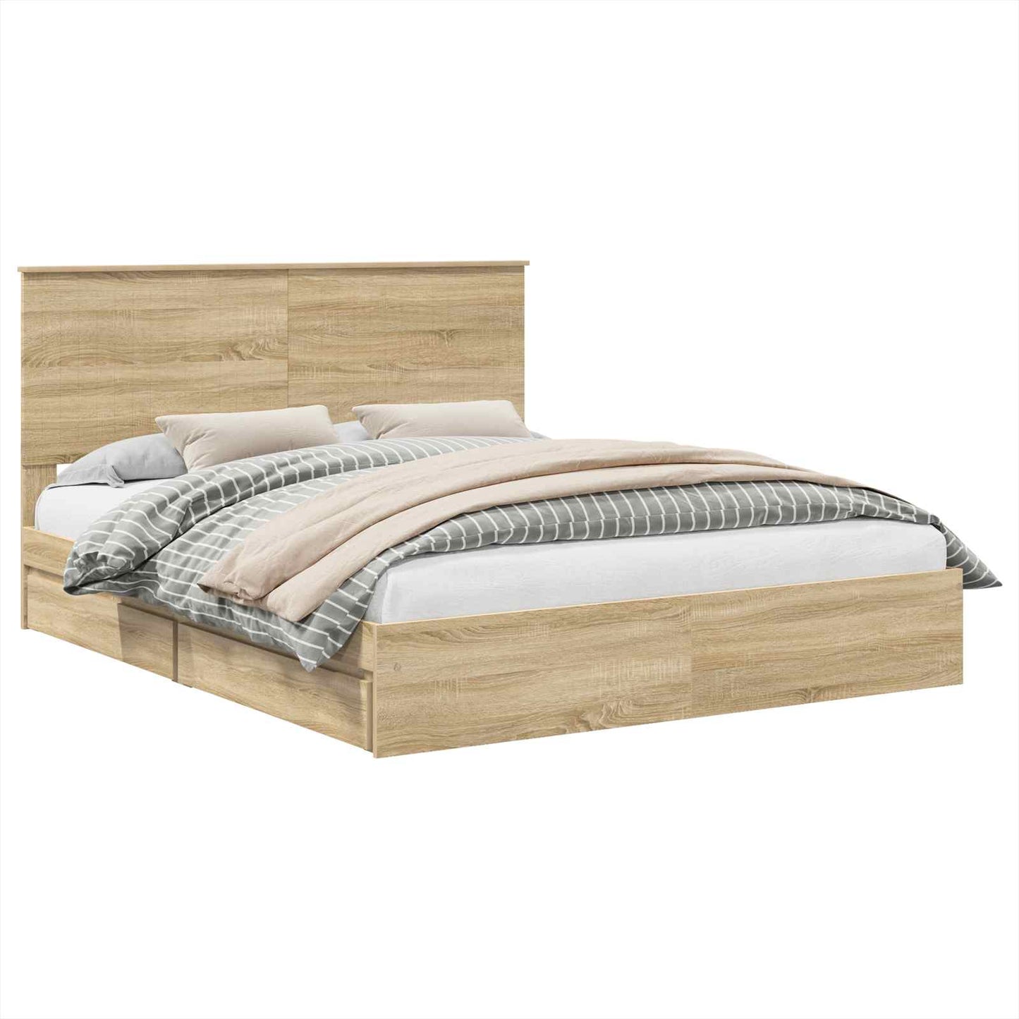 Seng med Oppbevaring Sonoma eik 160 x 200 cm Konstruert tre