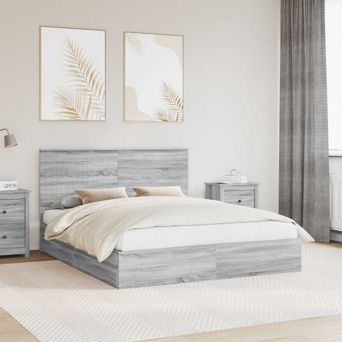 Seng med Oppbevaring Grå Sonoma 160 x 200 cm Konstruert tre