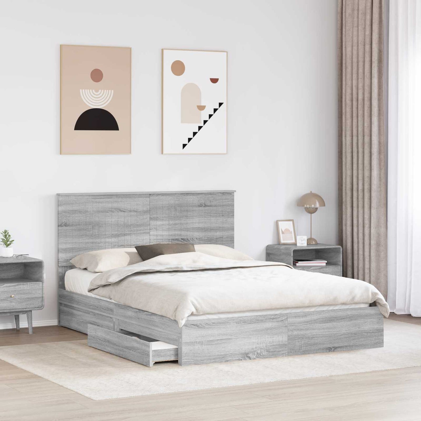 Seng med Oppbevaring Grå Sonoma 150 x 200 cm Konstruert tre
