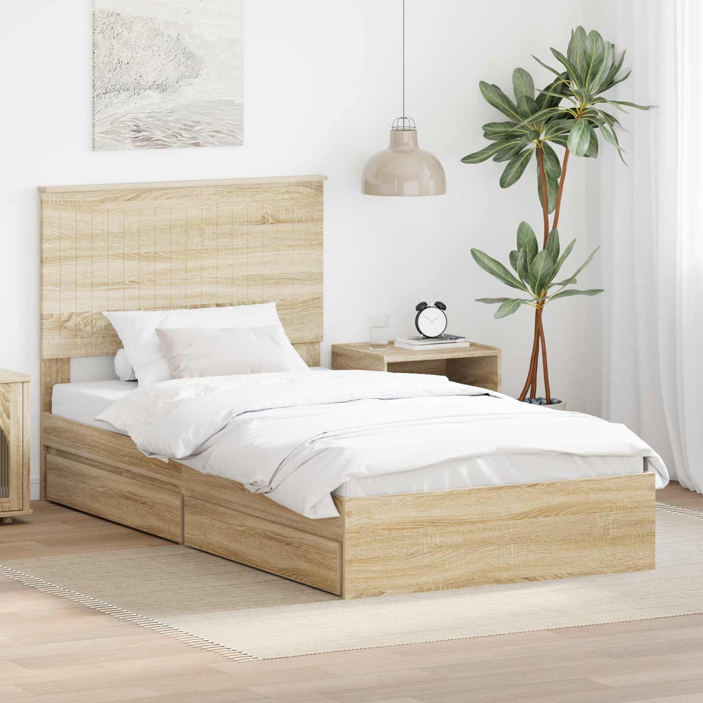 Seng med Oppbevaring Sonoma eik 100 x 200 cm Konstruert tre
