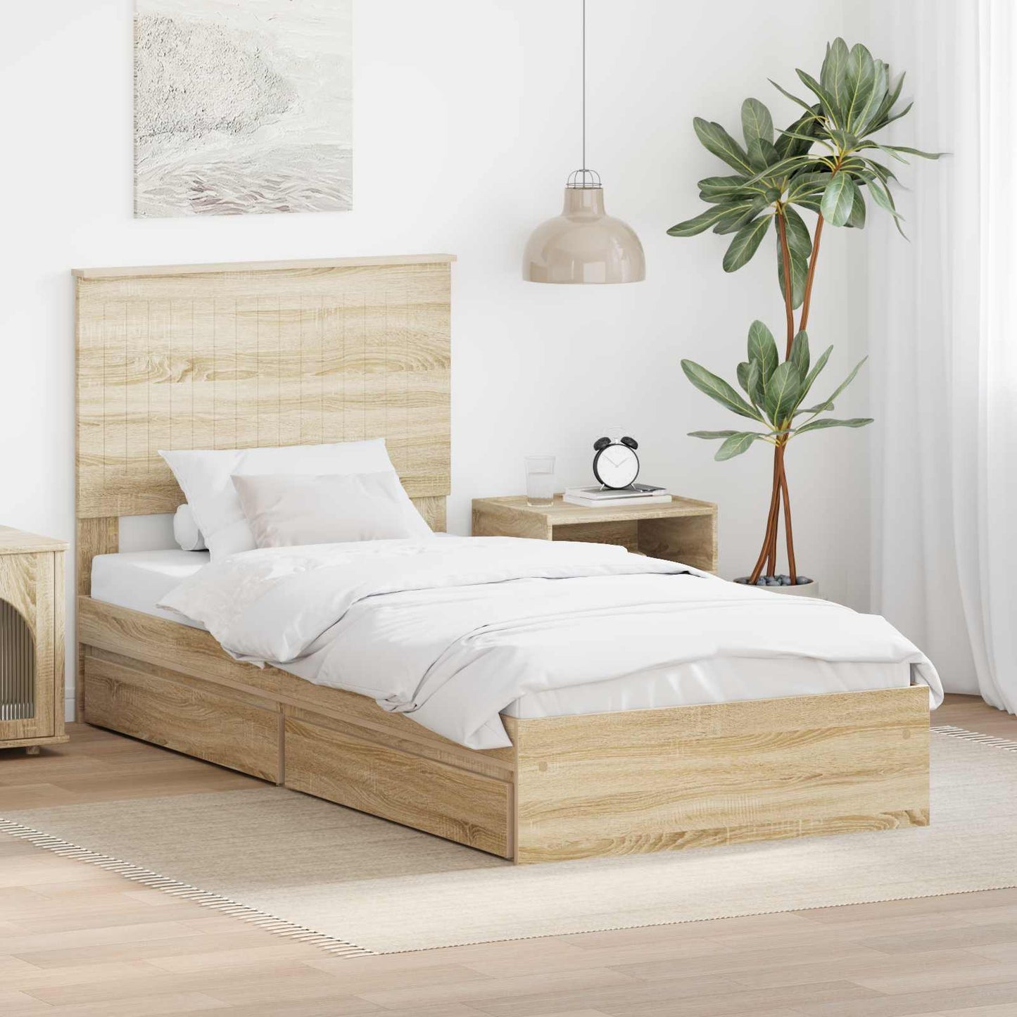 Seng med Oppbevaring Sonoma eik 90 x 190 cm Konstruert tre
