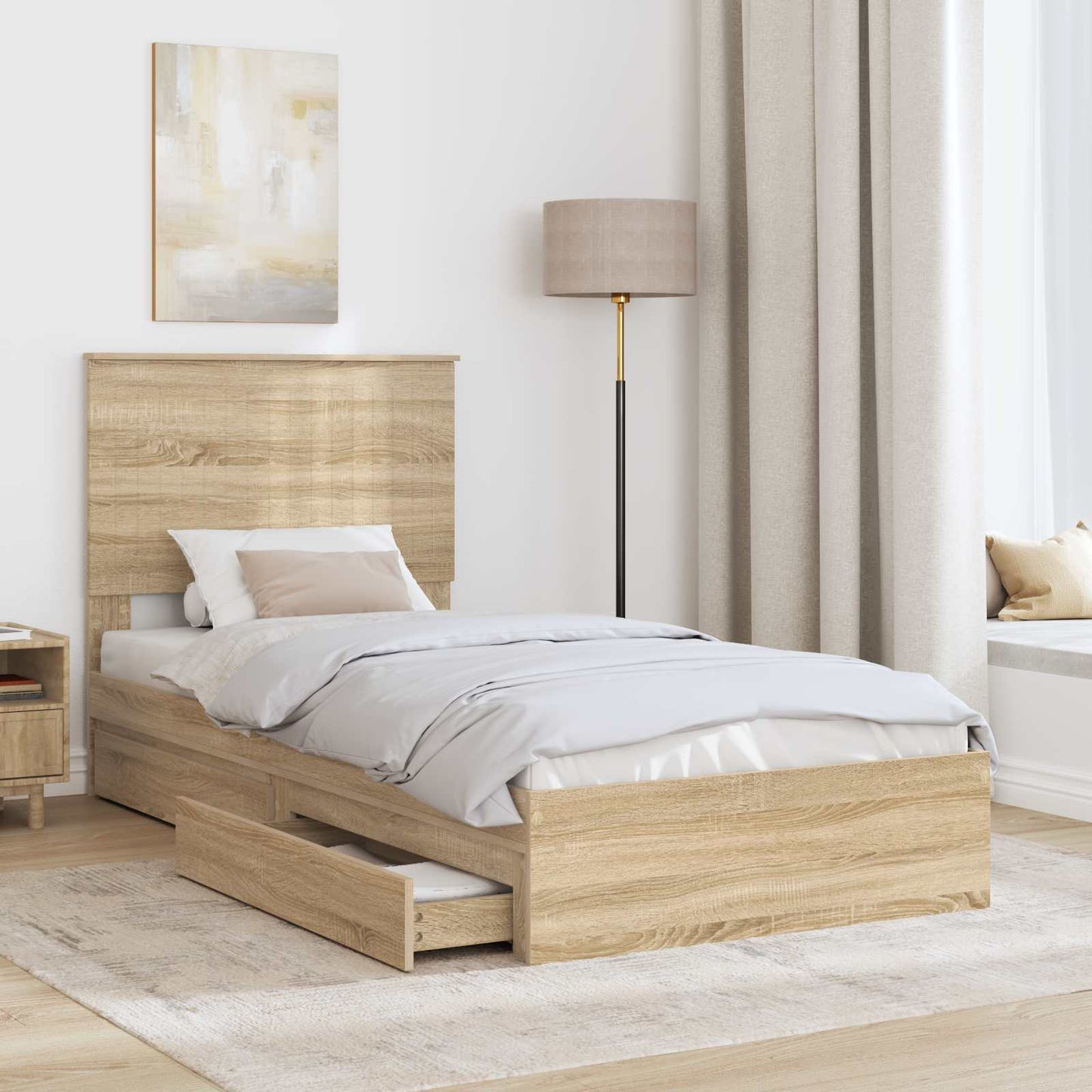 Seng med Oppbevaring Sonoma eik 90 x 190 cm Konstruert tre