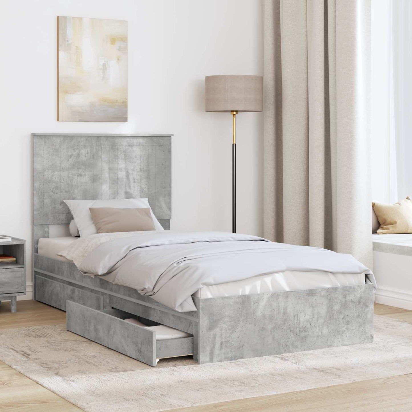 Seng med Oppbevaring Betonggrå 90 x 190 cm Konstruert tre