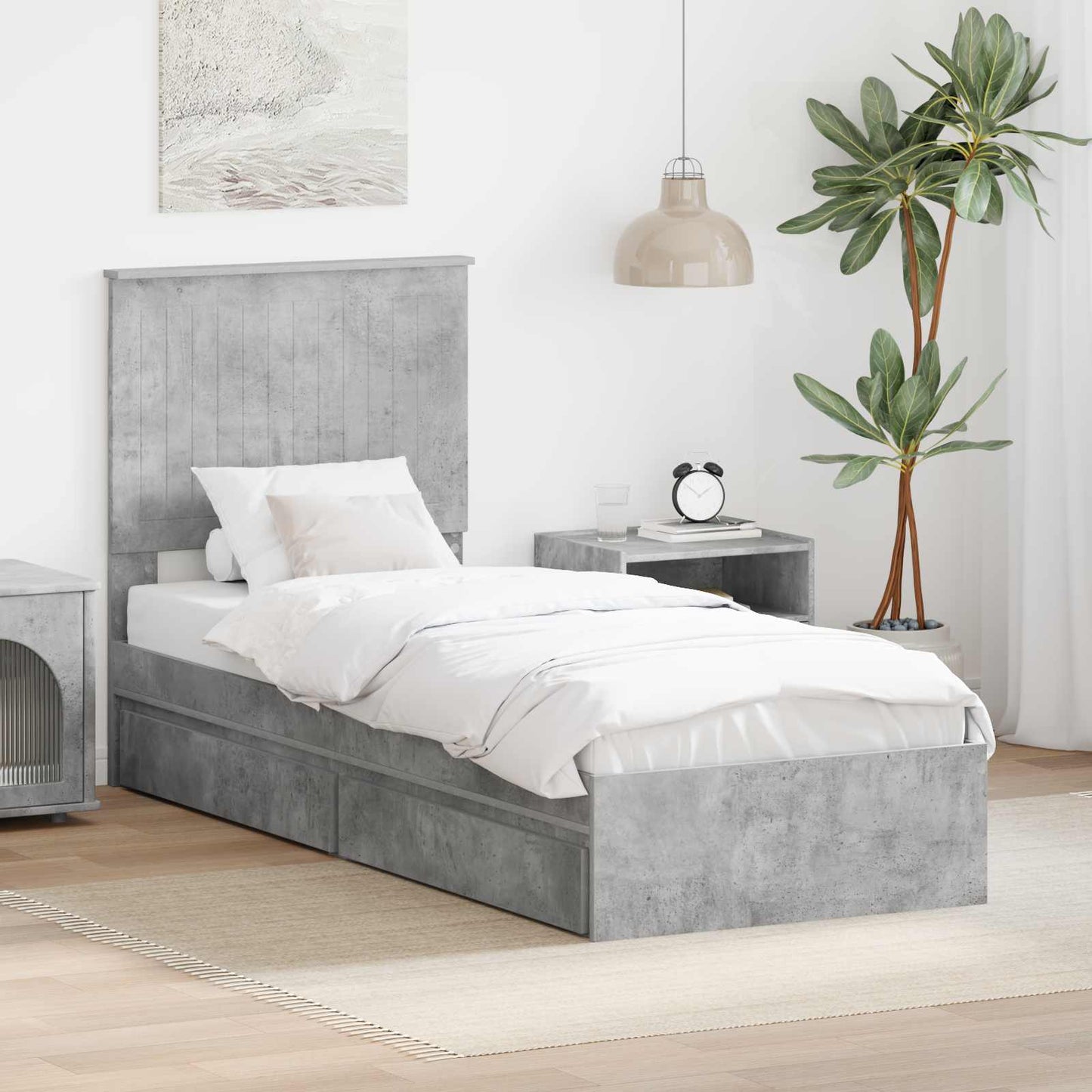 Seng med Oppbevaring Betonggrå 75 x 190 cm Konstruert tre