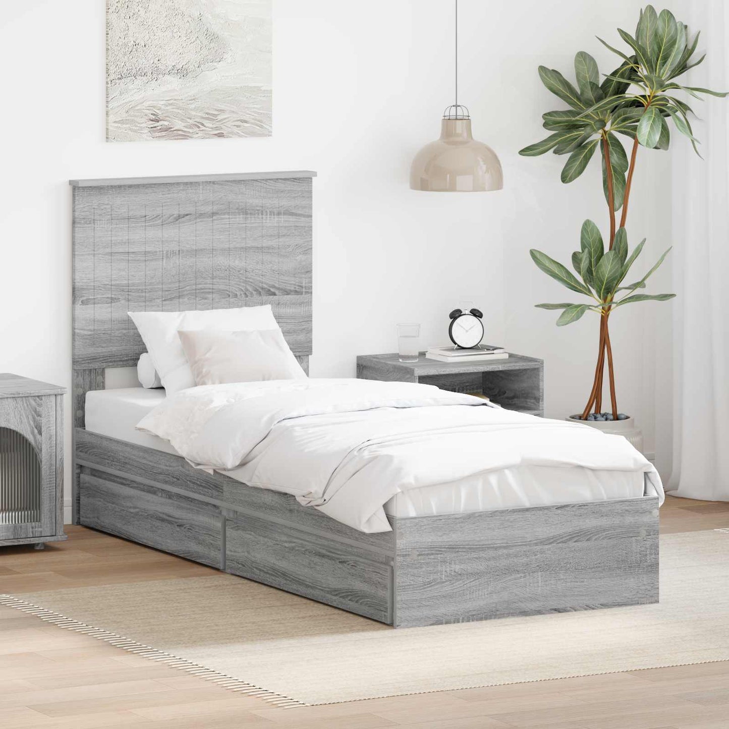 Seng med Oppbevaring Grå Sonoma 75 x 190 cm Konstruert tre