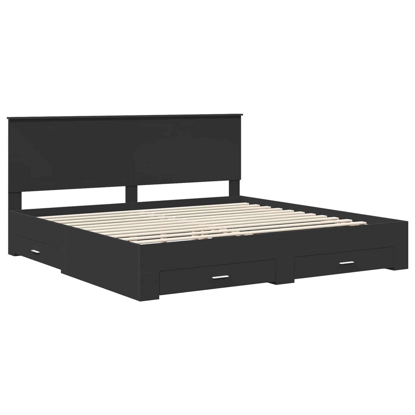 Sengestamme med skuff Svart og sølv 200 x 200 cm Konstruert tre