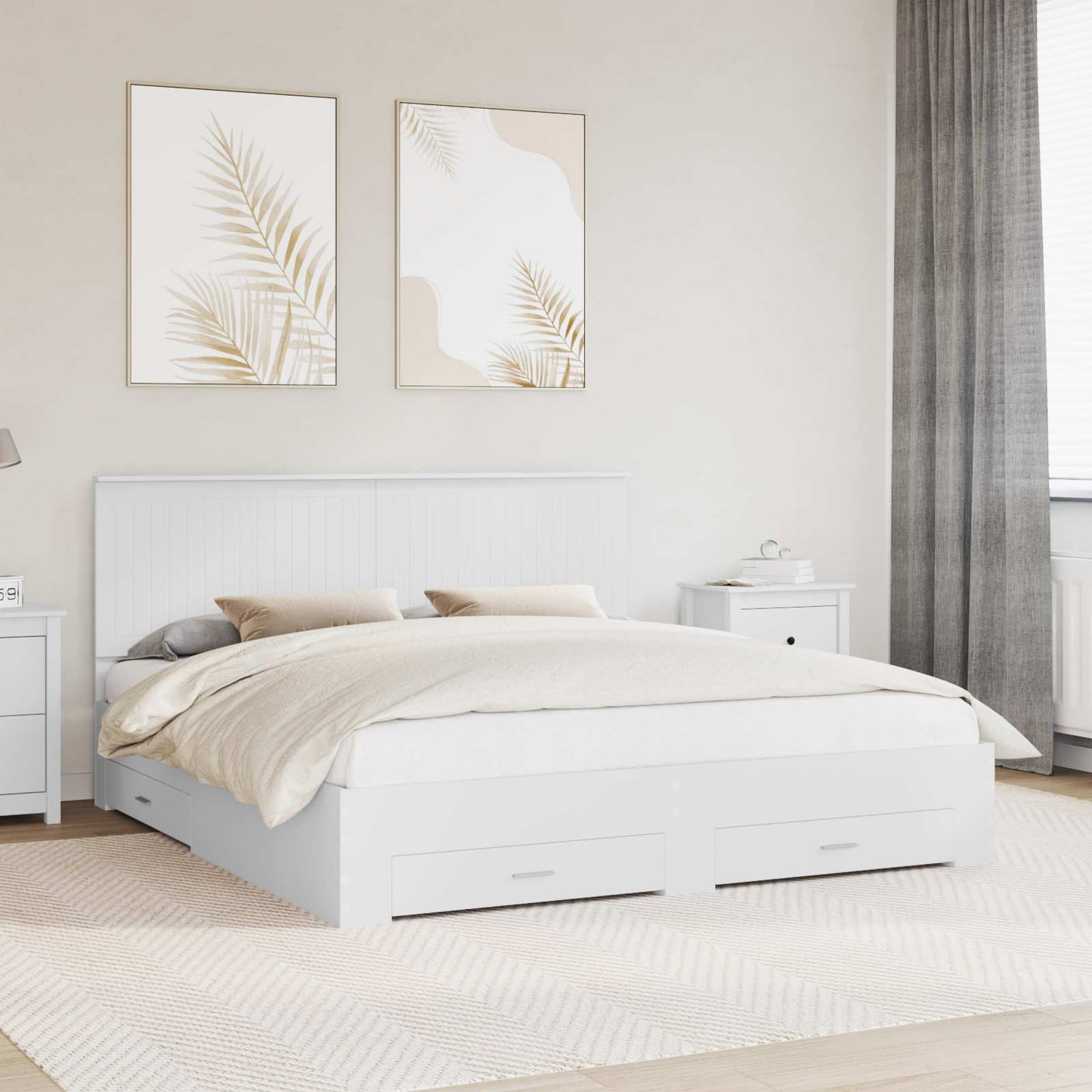 Sengestamme med hodegjerde Hvit 180 x 200 cm Konstruert tre