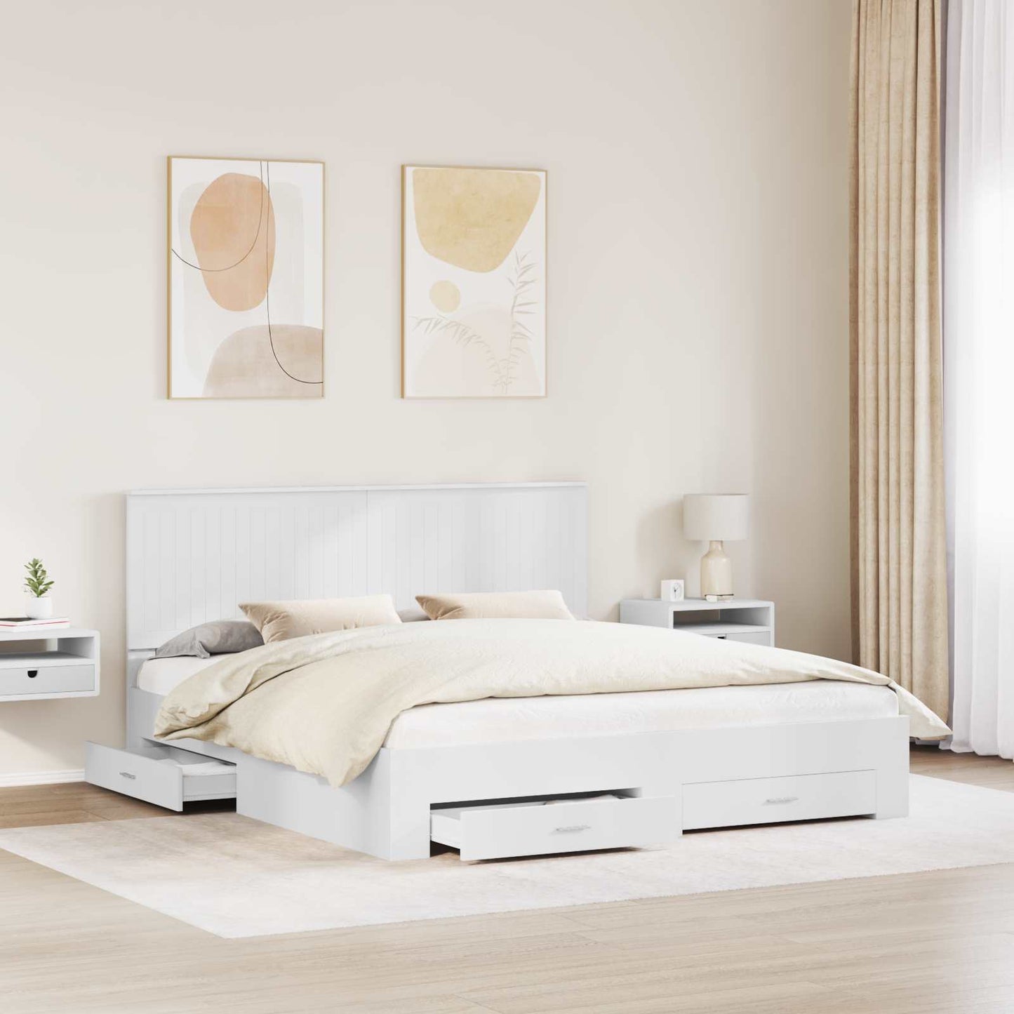 Sengestamme med hodegjerde Hvit 180 x 200 cm Konstruert tre