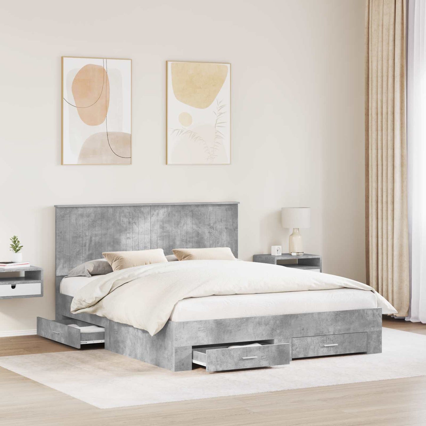 Sengestamme med skuff Betonggrå 160 x 200 cm Konstruert tre