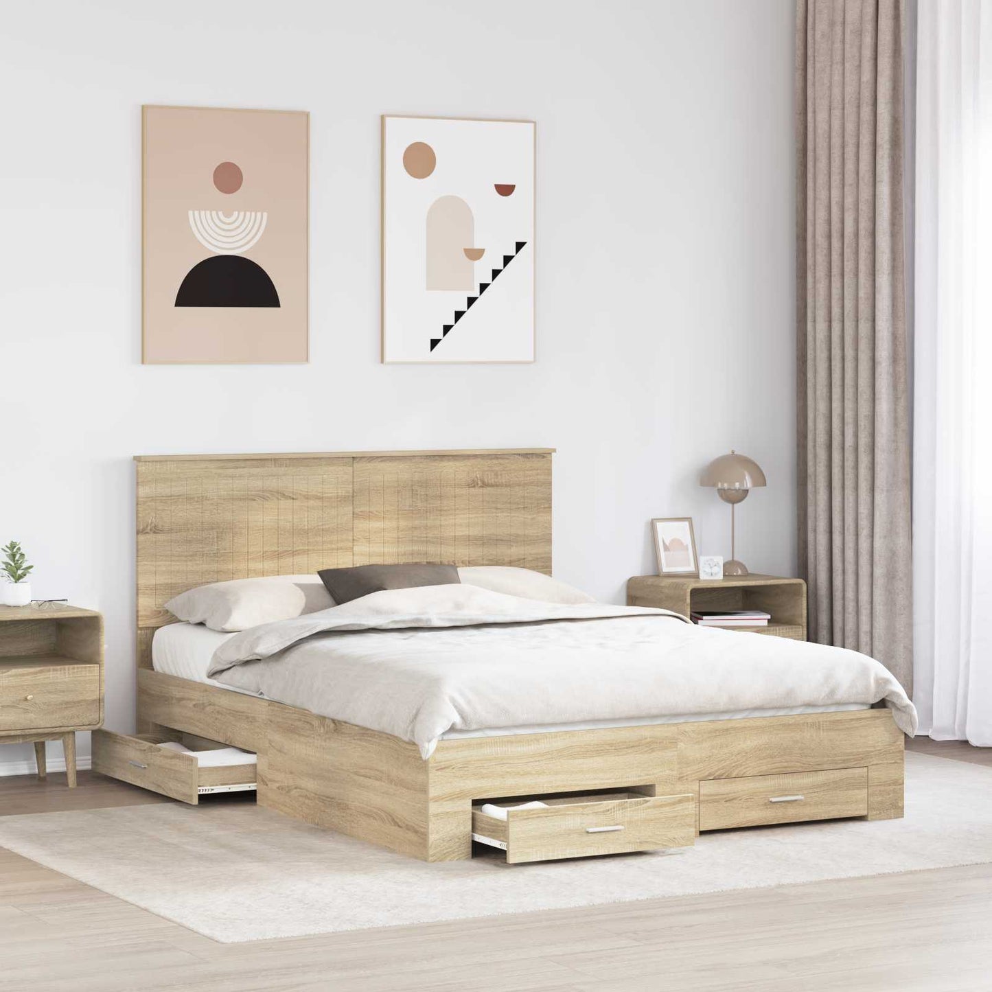 Sengestamme med skuff Sonoma eik 150 x 200 cm Konstruert tre