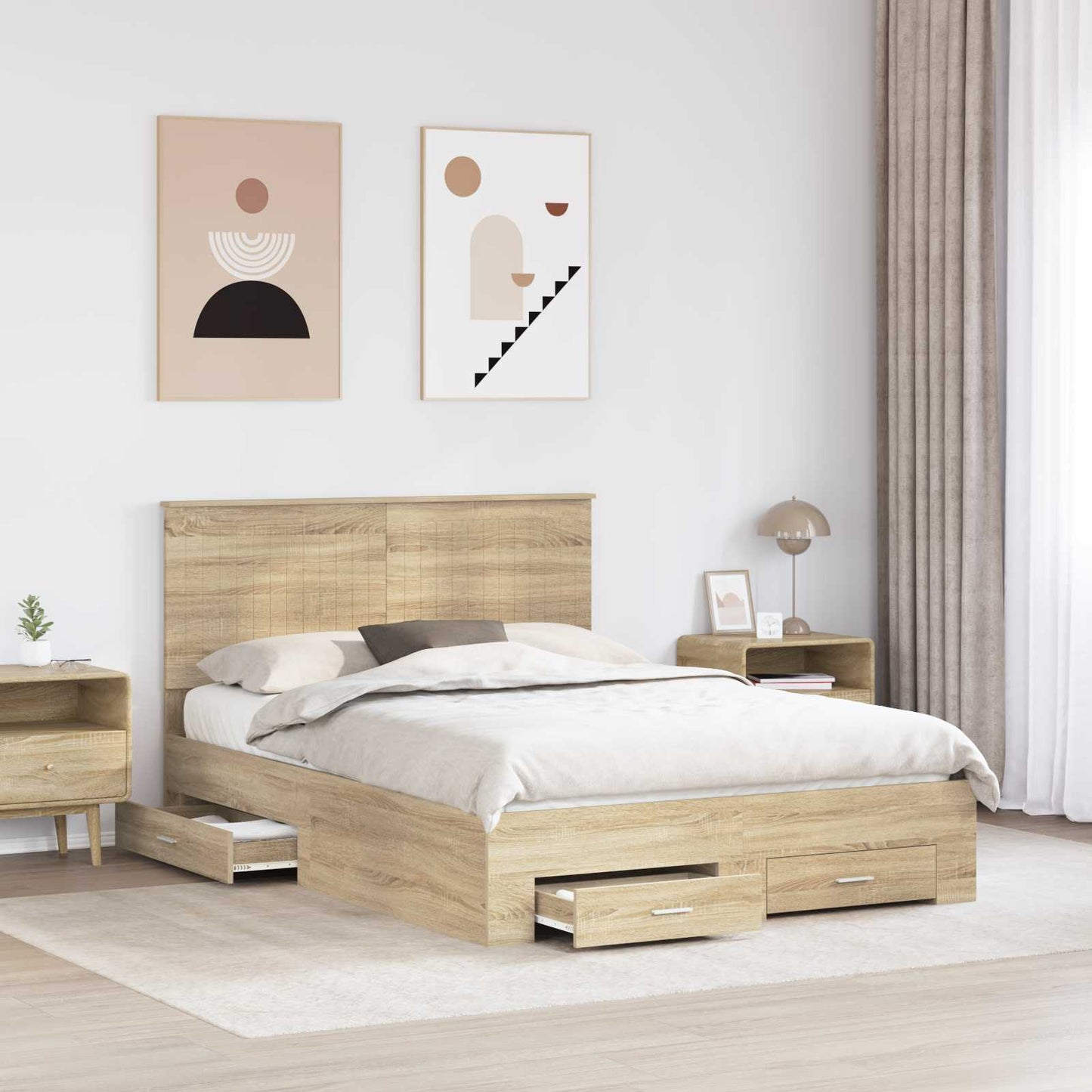 Sengestamme med skuff Sonoma eik 140 x 190 cm Konstruert tre
