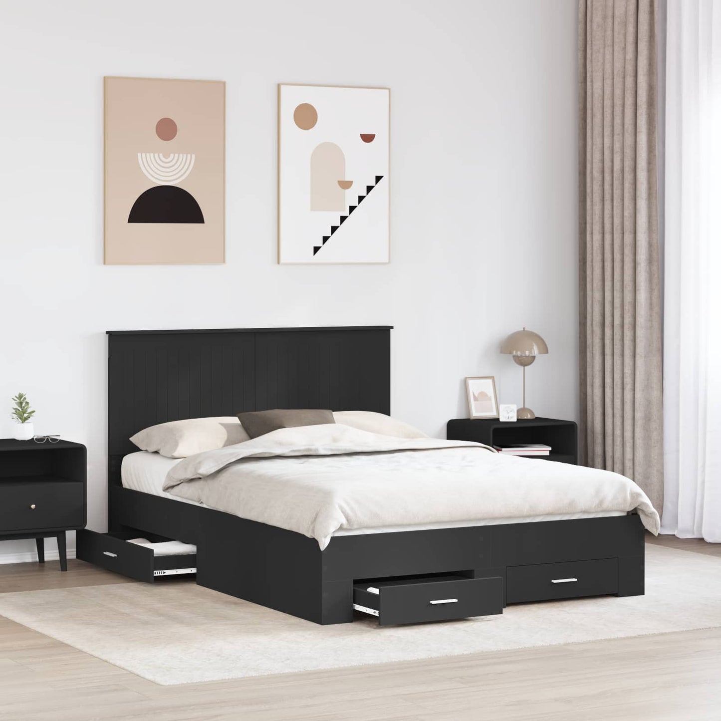 Sengestamme med hodegjerde Svart 135 x 190 cm Konstruert tre